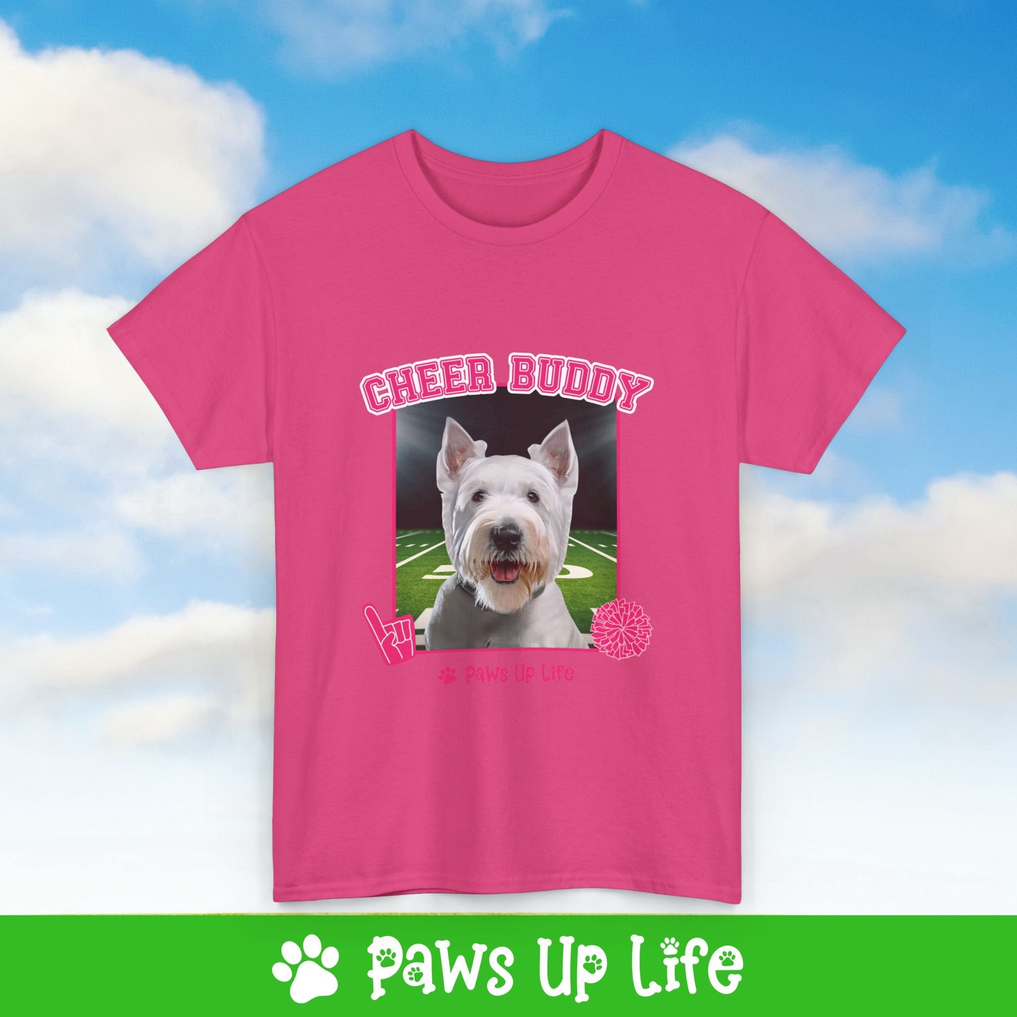 White Scottish Terrier Football Cheer Buddy Cheerleading Dog Tee, Shirt, Unisex Pet Lover Gift, Dog Mom Dad Tshirt, Animal Rescue Advocate, Cute Puppy Graphic Top Classic Collar | Paws Up Life, LLC