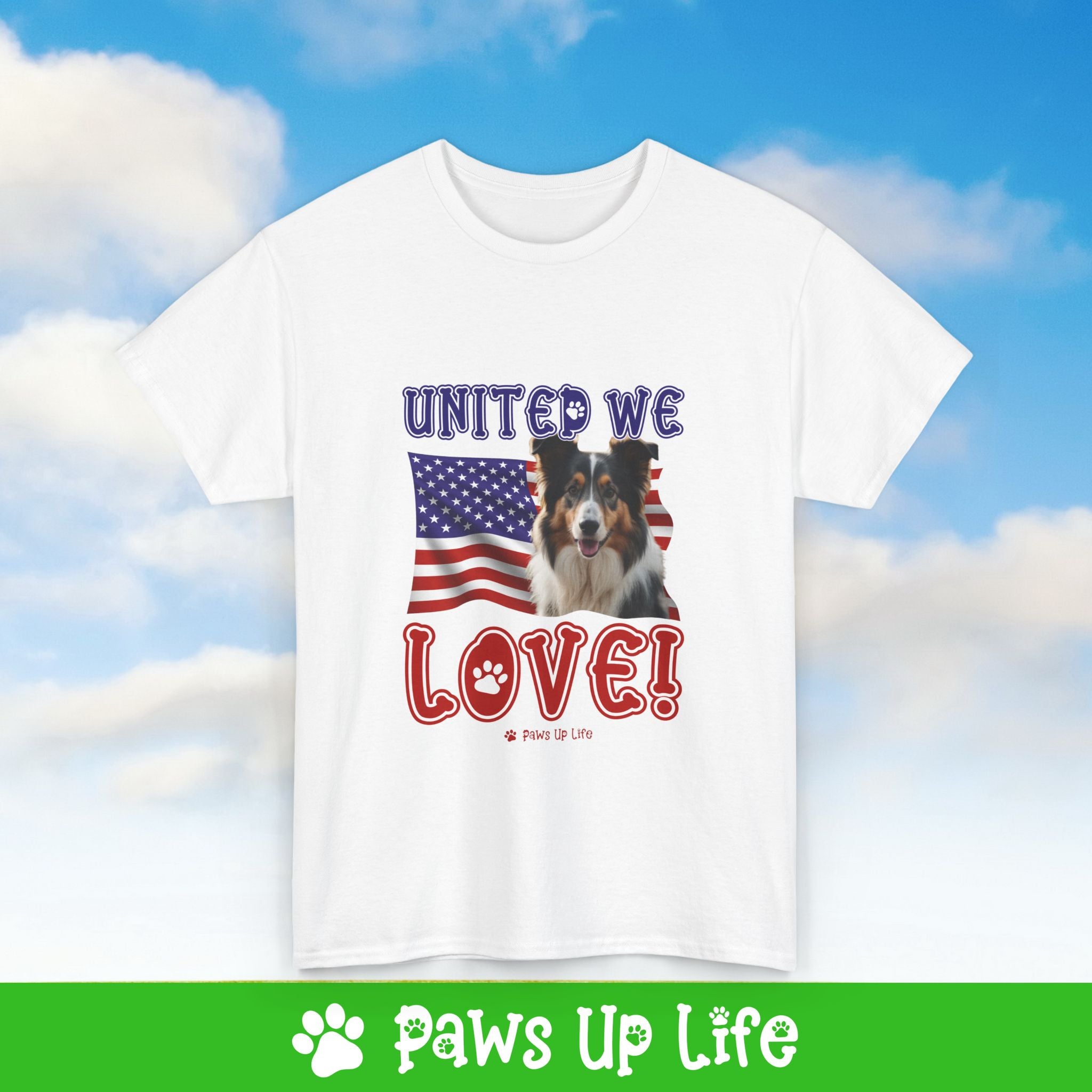 Collie Dog United We Love Dog Tee, Shirt, Unisex Pet Lover Gift, Dog Mom Dad Tshirt, Animal Rescue Advocate, Cute Puppy Graphic Top Classic Collar | Paws Up Life, LLC