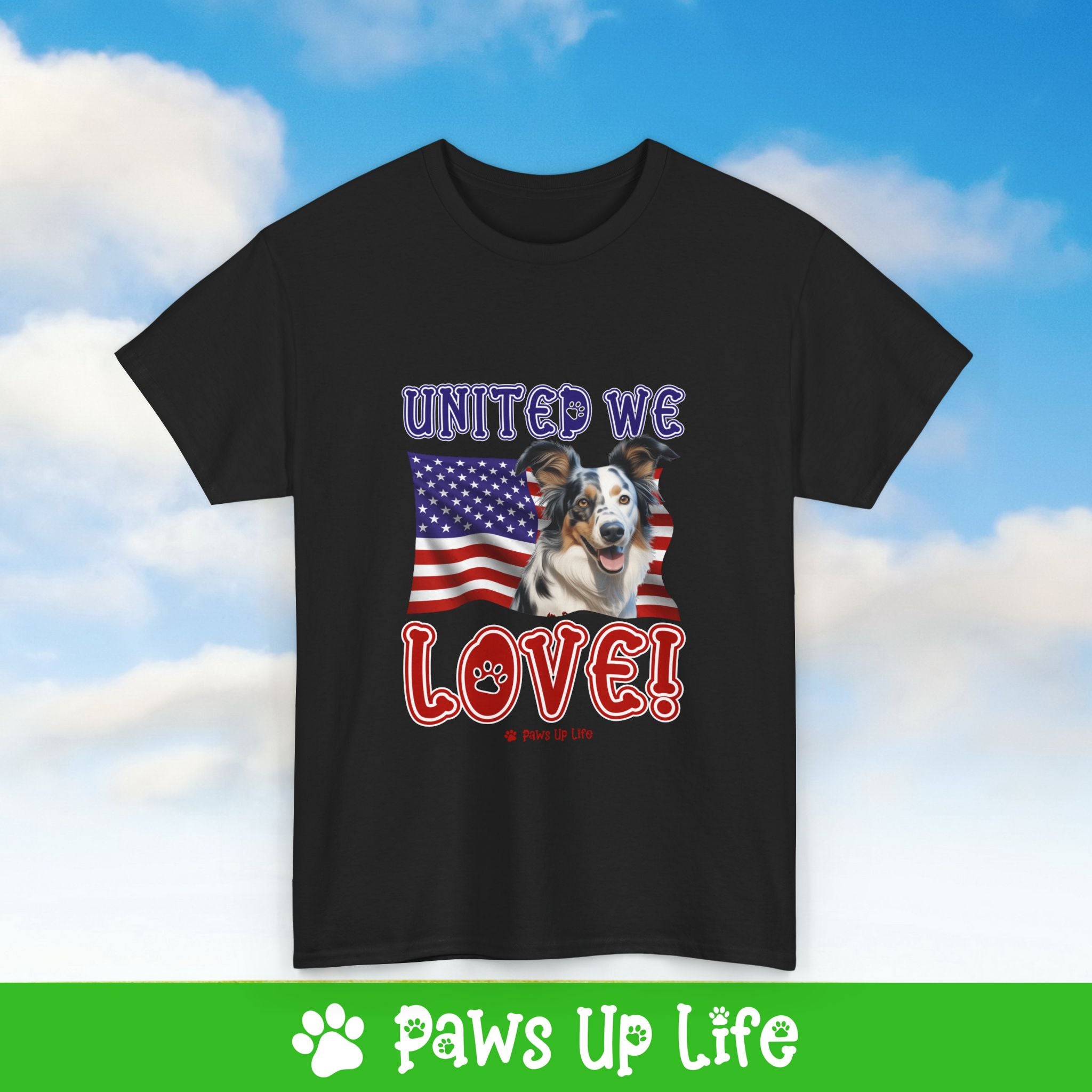 Australian Koolie Dog United We Love Dog Tee, Shirt, Unisex Pet Lover Gift, Dog Mom Dad Tshirt, Animal Rescue Advocate, Cute Puppy Graphic Top Classic Collar | Paws Up Life, LLC