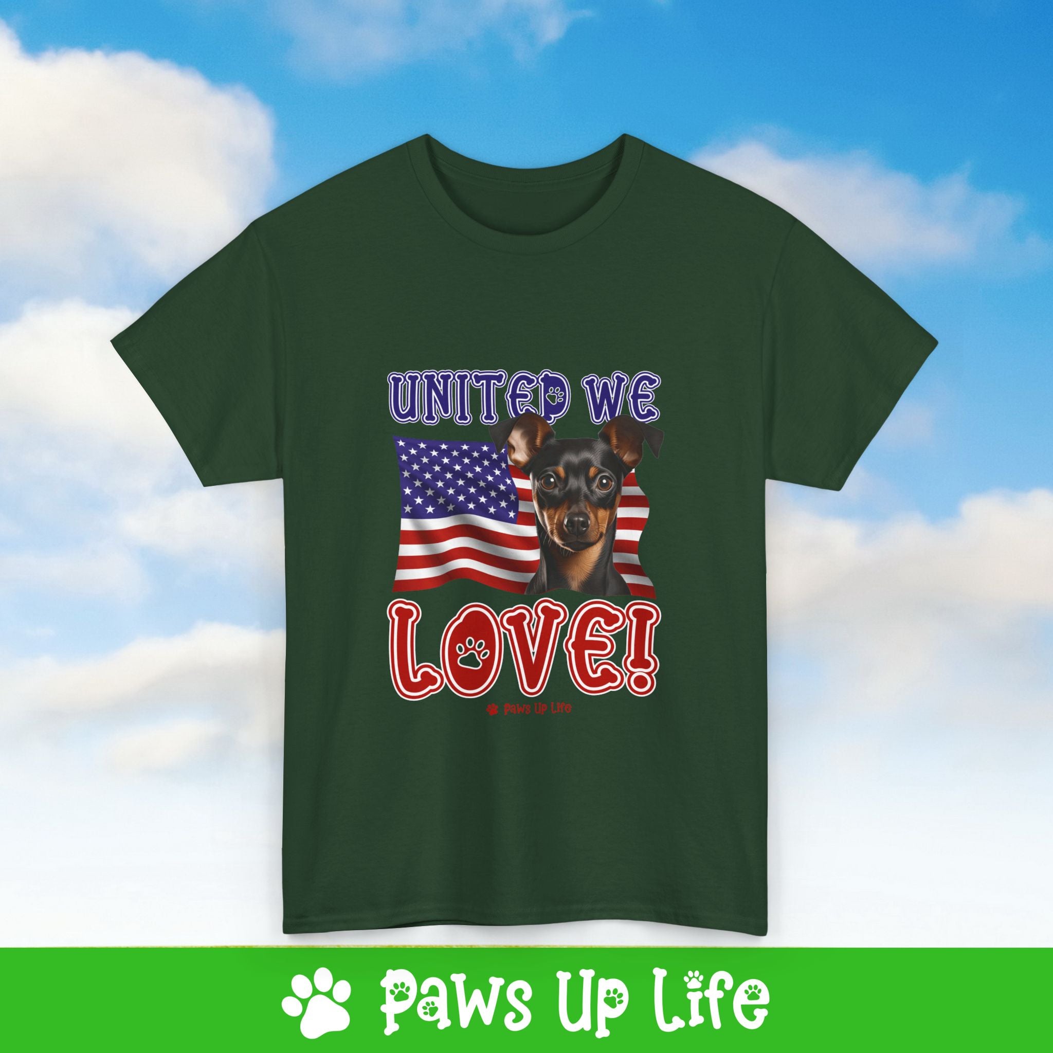 Miniature Pinscher Dog United We Love Dog Tee, Shirt, Unisex Pet Lover Gift, Dog Mom Dad Tshirt, Animal Rescue Advocate, Cute Puppy Graphic Top Classic Collar | Paws Up Life, LLC