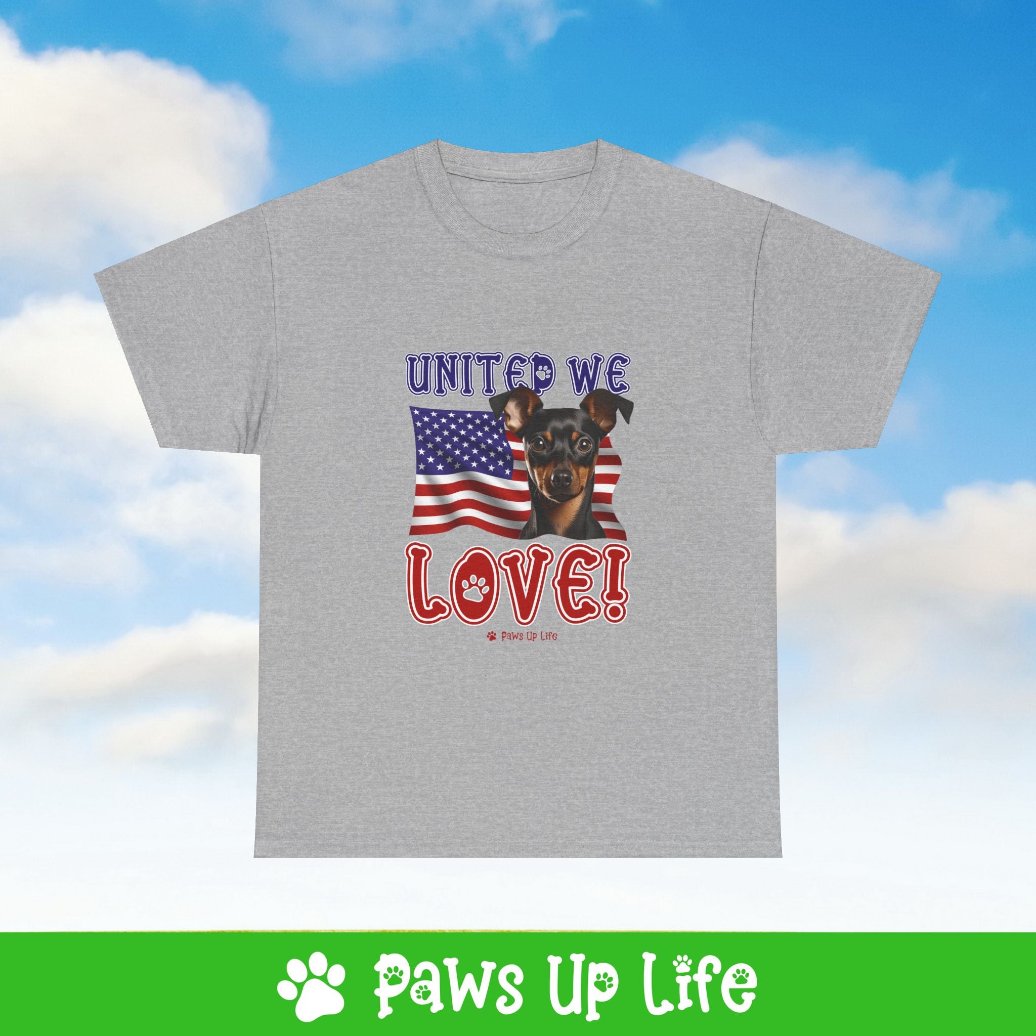 Miniature Pinscher Dog United We Love Dog Tee, Shirt, Unisex Pet Lover Gift, Dog Mom Dad Tshirt, Animal Rescue Advocate, Cute Puppy Graphic Top Classic Collar | Paws Up Life, LLC