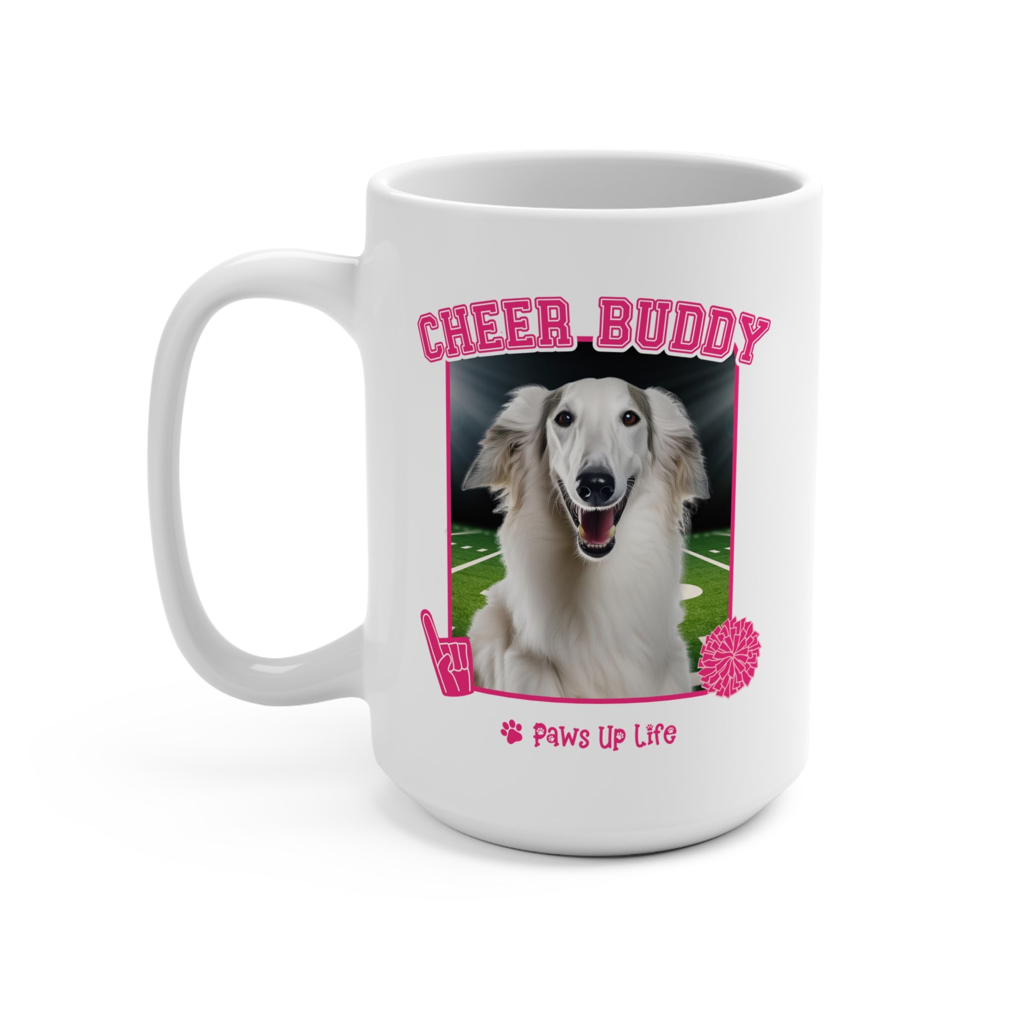 Borzoi Football Cheer Buddy Cheerleading Dog 15oz Large Coffee Mug Ceramic Drinkware Tea Washable | Paws Up Life, LLC