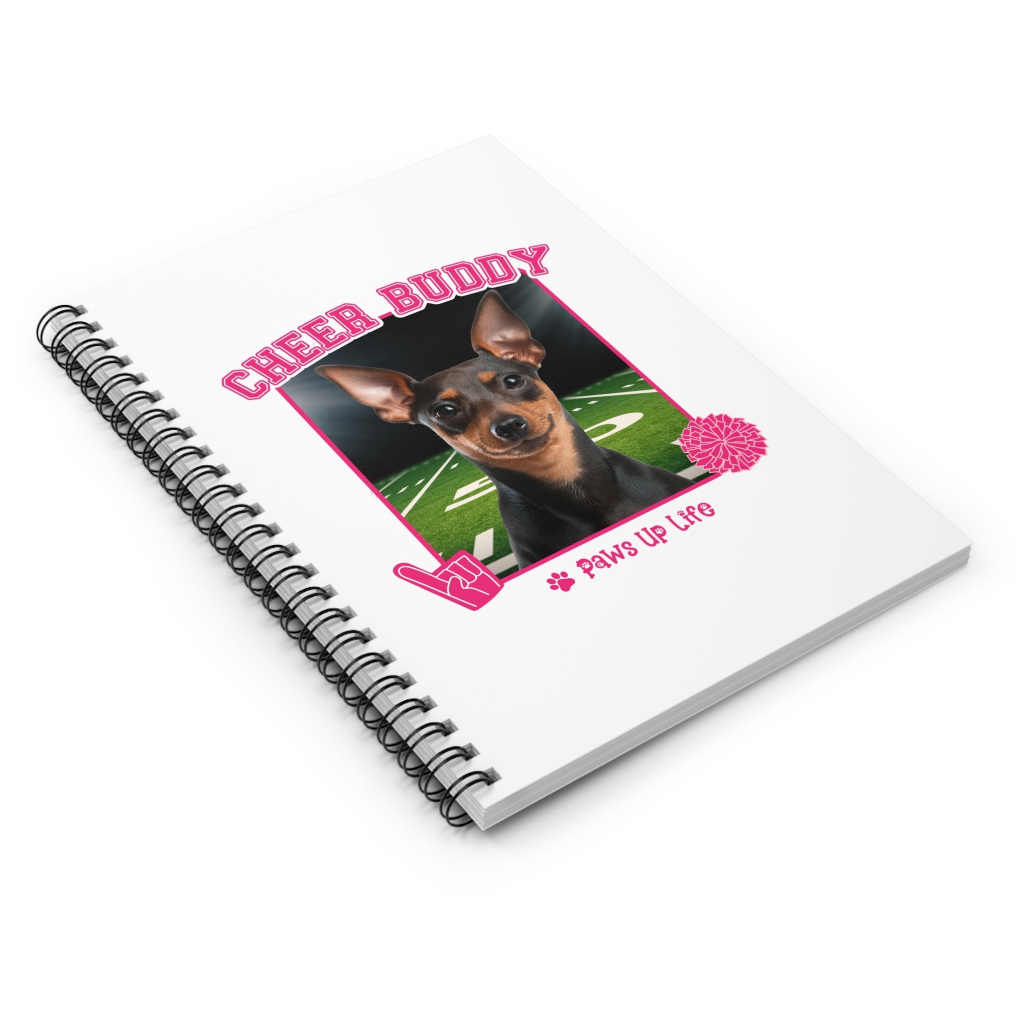 Miniature Pinscher Football Cheer Buddy Cheerleading Dog Spiral Notebook for Office and Home - Ruled Line | Paws Up Life, LLC