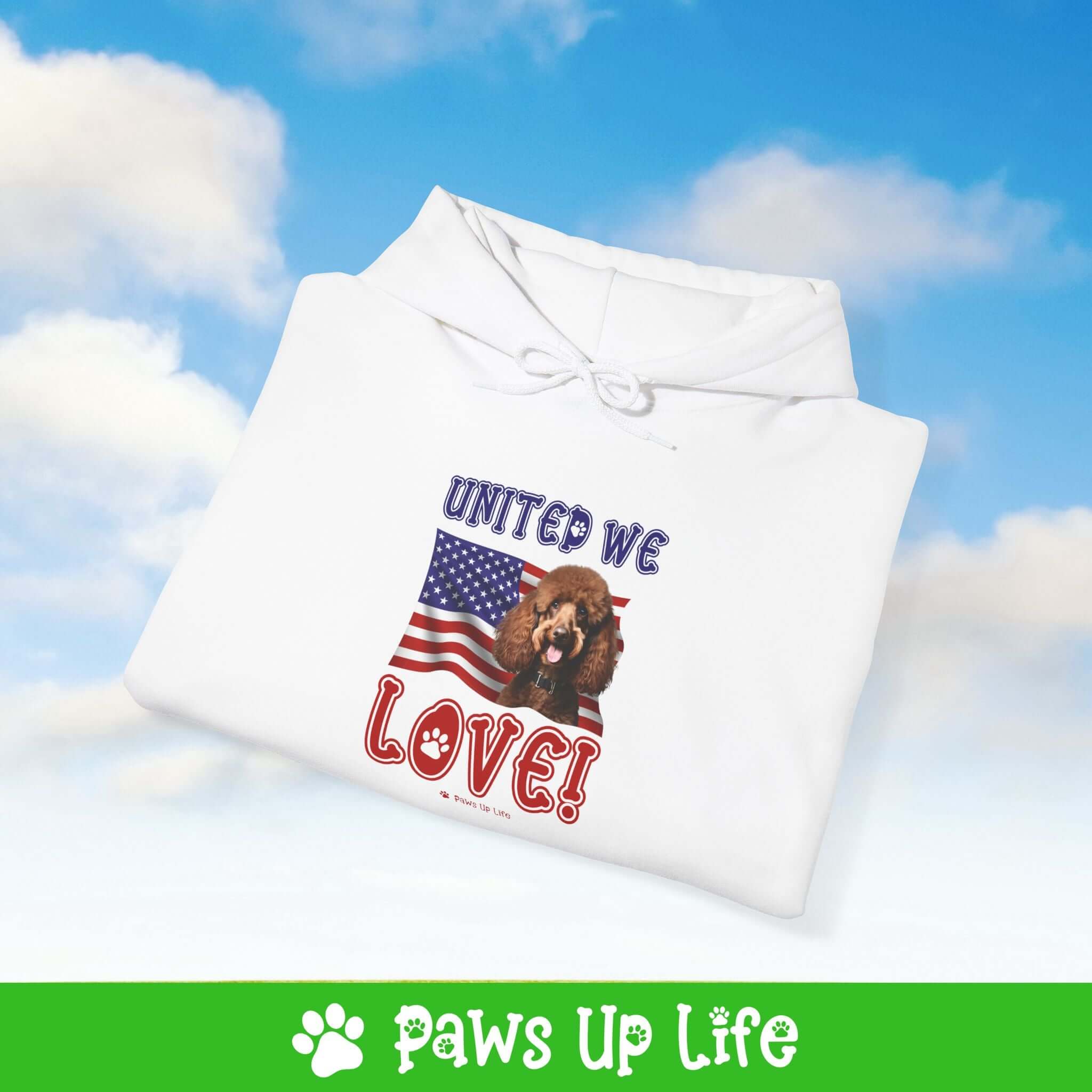 "United We Love" Brown Poodle Hoodie – Fun Dog Lover Design | Cozy 50/50 Blend Unisex Sweater, Perfect Gift for Pet Lovers! | Paws Up Life, LLC