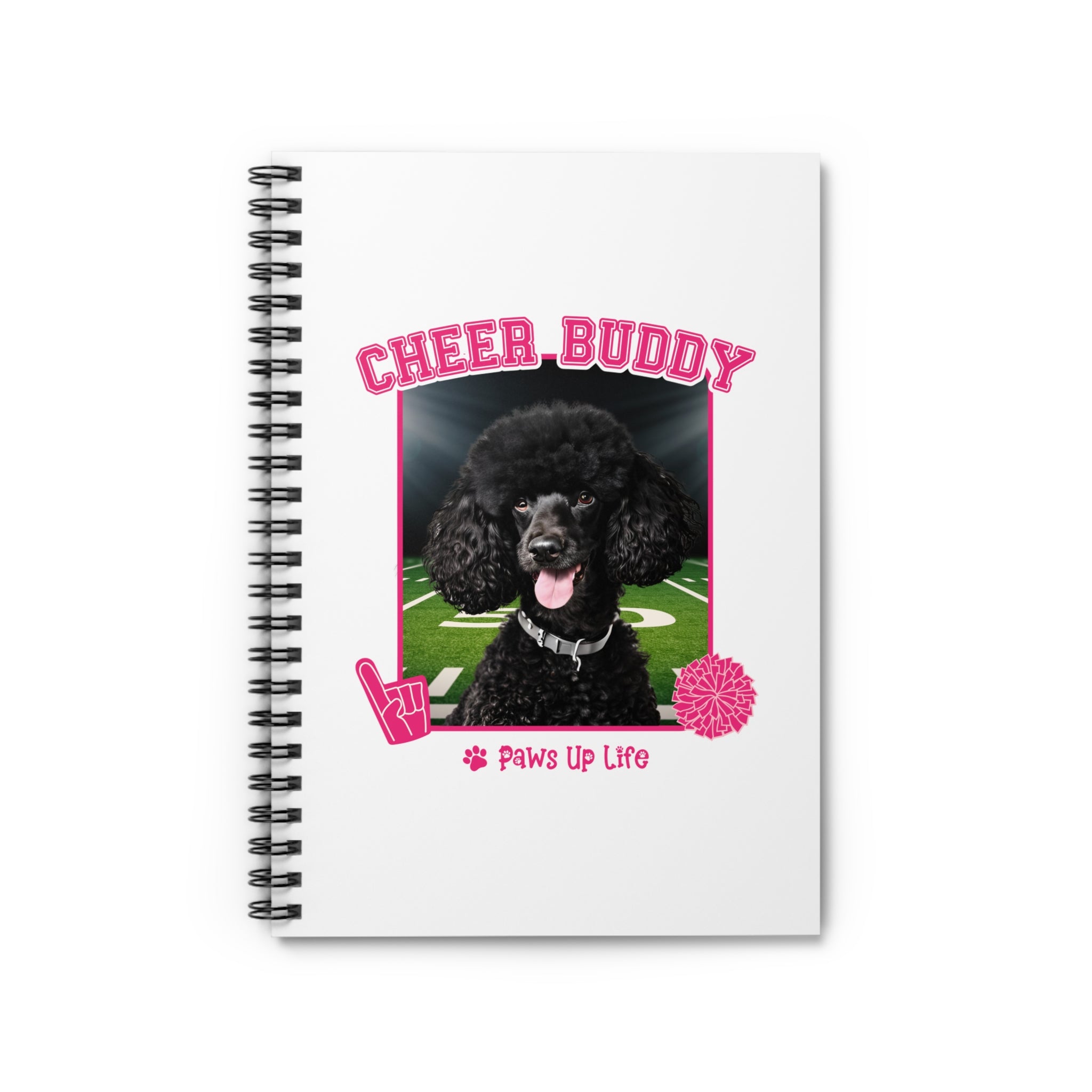 Black Poodle Football Cheer Buddy Cheerleading Dog Spiral Notebook for Office and Home - Ruled Line | Paws Up Life, LLC