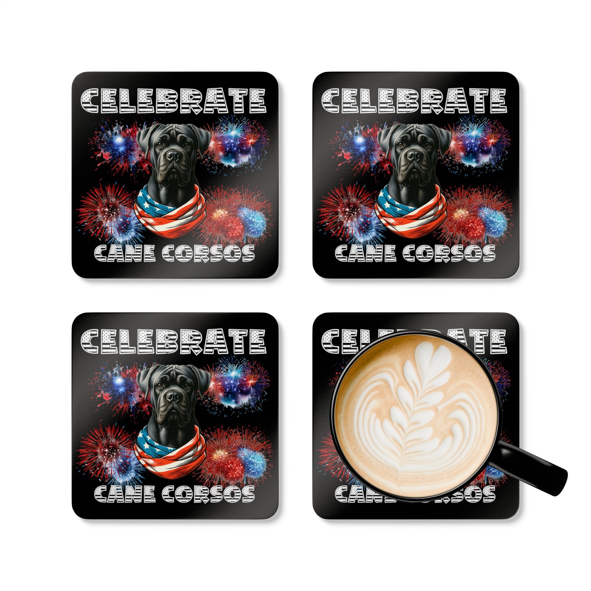 Celebrate Cane Corso Dog Corkwood Coaster Set of 4 Patriotic