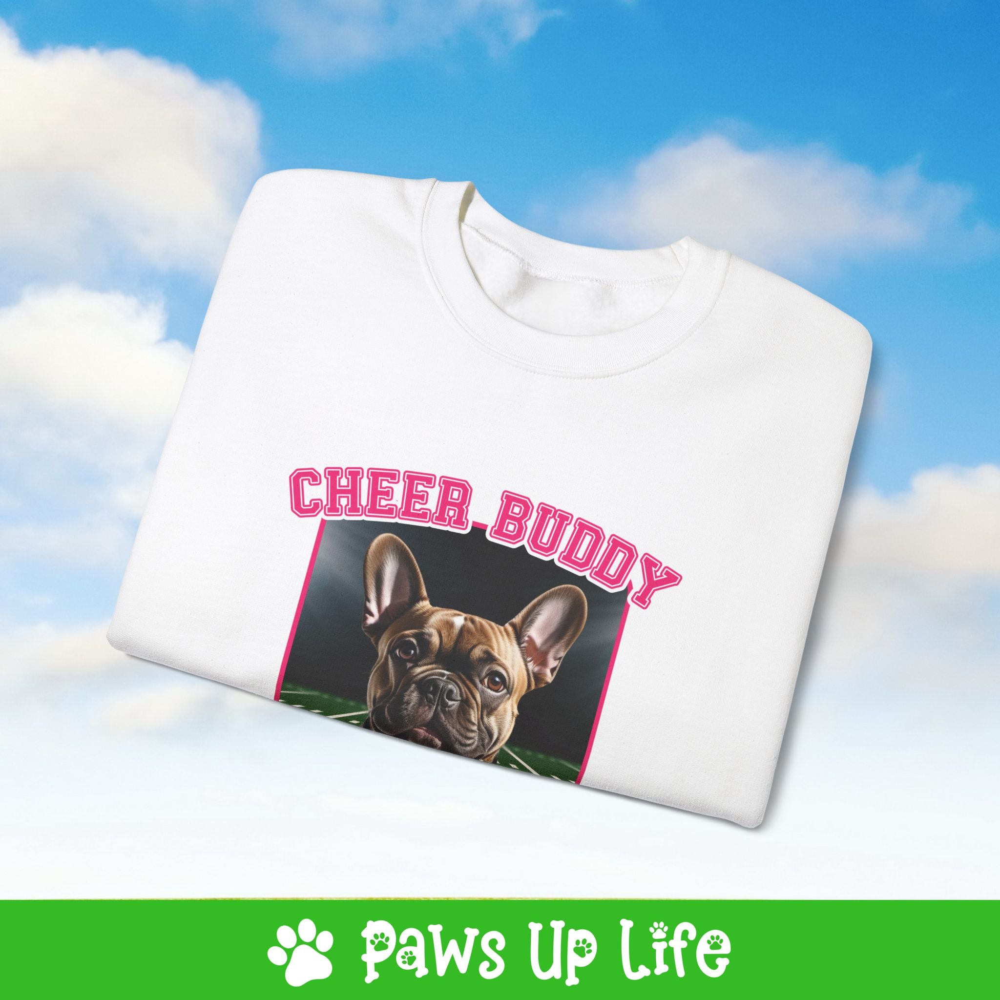 French Bulldog Football Cheer Buddy Cheerleading Dog Crewneck Sweatshirt, Unisex Gift for Animal Lovers, Dog Mom Dad Sweatshirt, Cute Dog Lover Apparel, Fun Pet | Paws Up Life, LLC