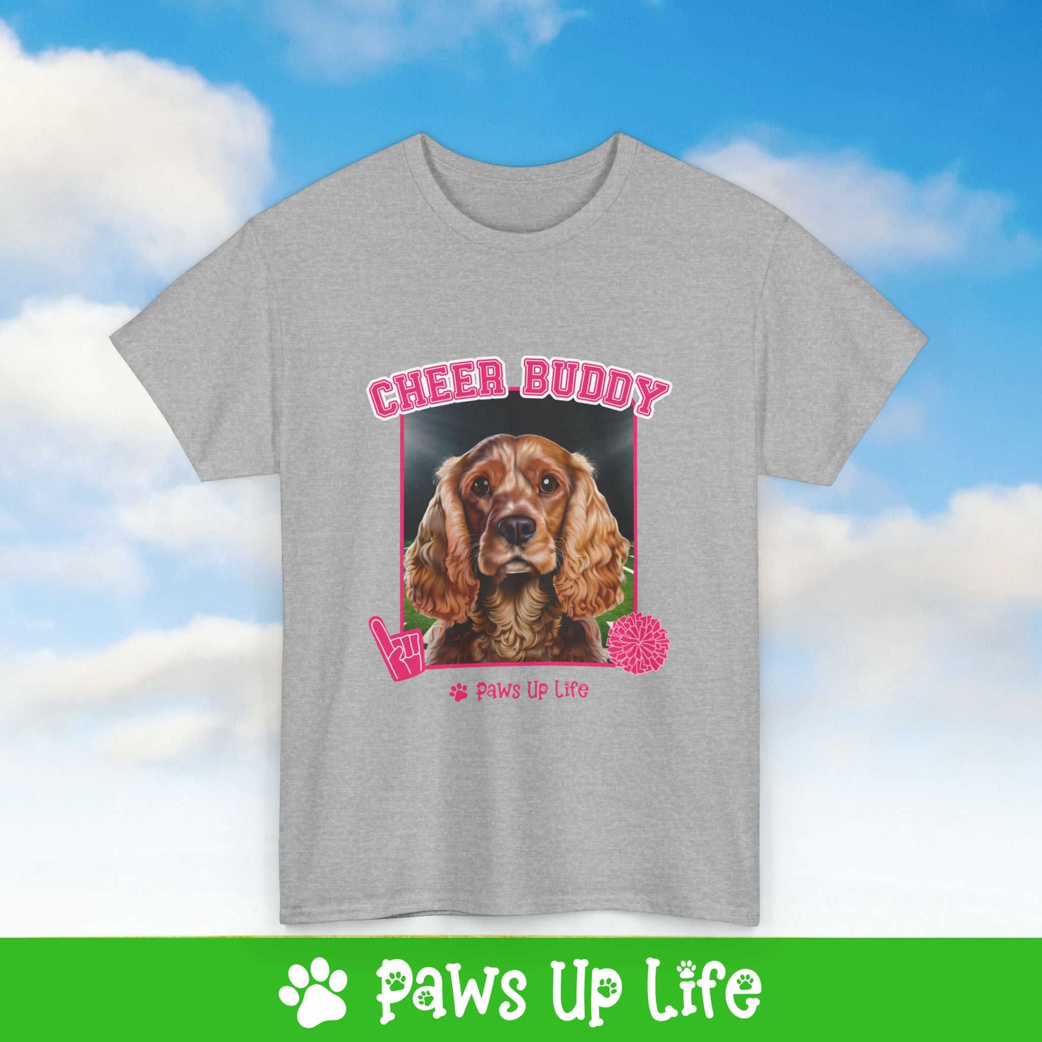 English Cocker Spaniel Football Cheer Buddy Cheerleading Dog Tee, Shirt, Unisex Pet Lover Gift, Dog Mom Dad Tshirt, Animal Rescue Advocate, Cute Puppy Graphic Top Classic Collar | Paws Up Life, LLC