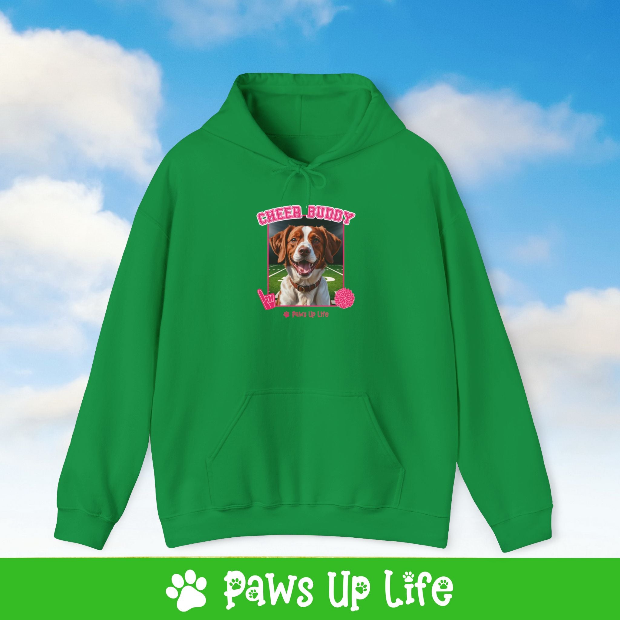 Brittany Football Cheer Buddy Cheerleading Dog Unisex Hoodie Hooded Sweatshirt Classic Comfy Cotton | Paws Up Life, LLC