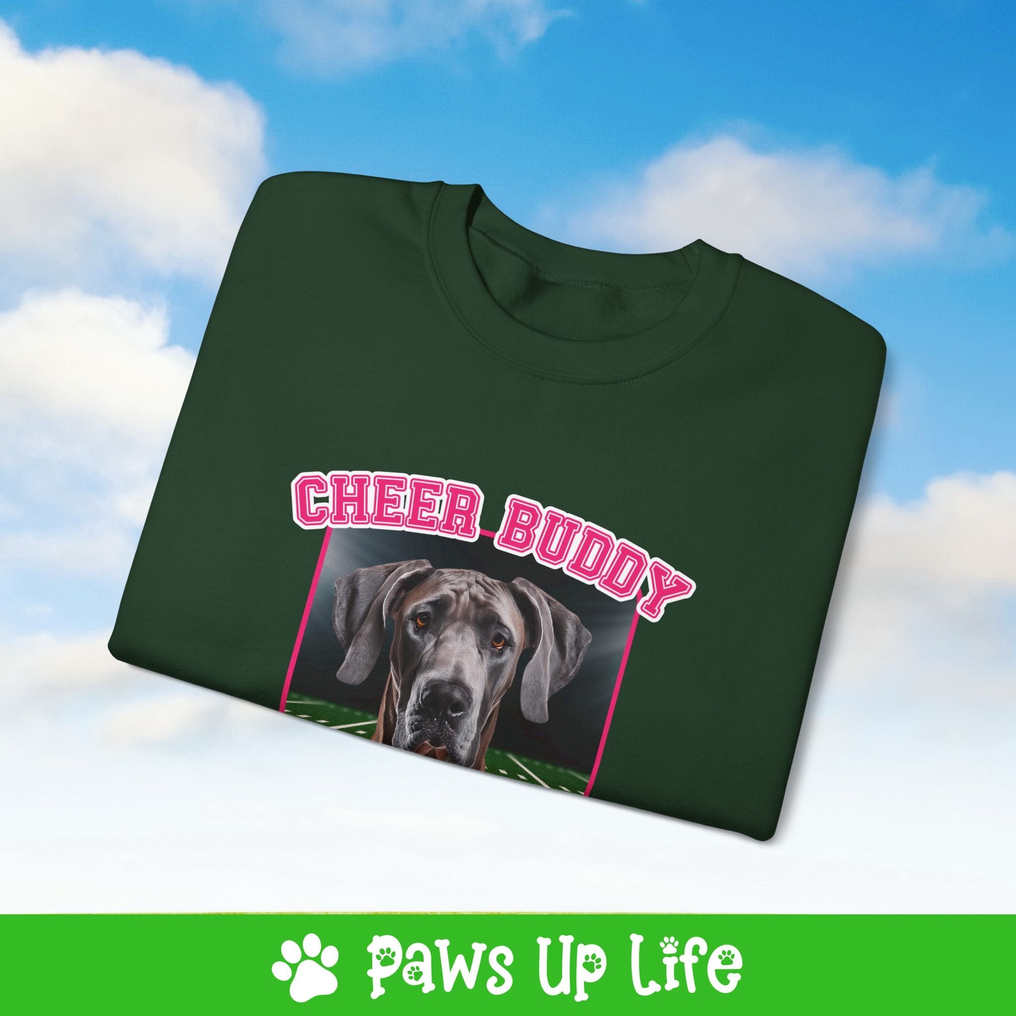 Great Dane Football Cheer Buddy Cheerleading Dog Crewneck Sweatshirt, Unisex Gift for Animal Lovers, Dog Mom Dad Sweatshirt, Cute Dog Lover Apparel, Fun Pet | Paws Up Life, LLC