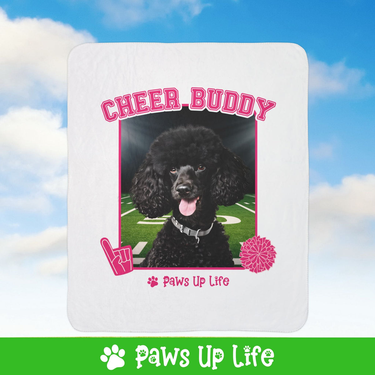 Black Poodle Football Cheer Buddy Cheerleading Dog Fleece Sherpa Blanket - Perfect for Snuggling and Cozy Napping | Paws Up Life, LLC