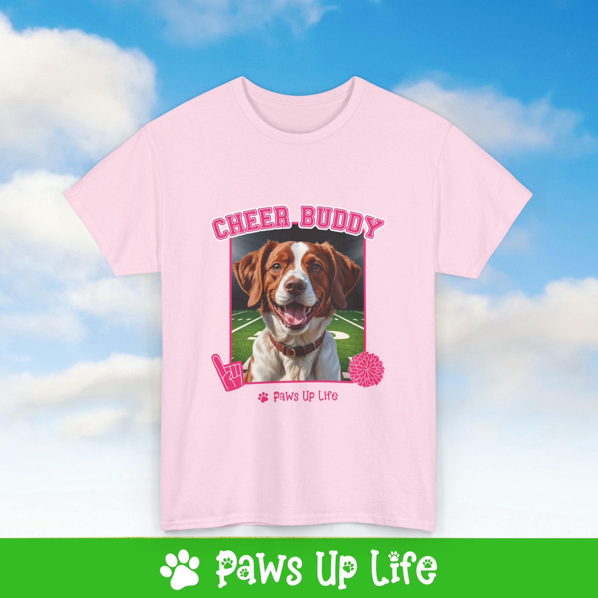 Brittany Football Cheer Buddy Cheerleading Dog Tee, Shirt, Unisex Pet Lover Gift, Dog Mom Dad Tshirt, Animal Rescue Advocate, Cute Puppy Graphic Top Classic Collar | Paws Up Life, LLC