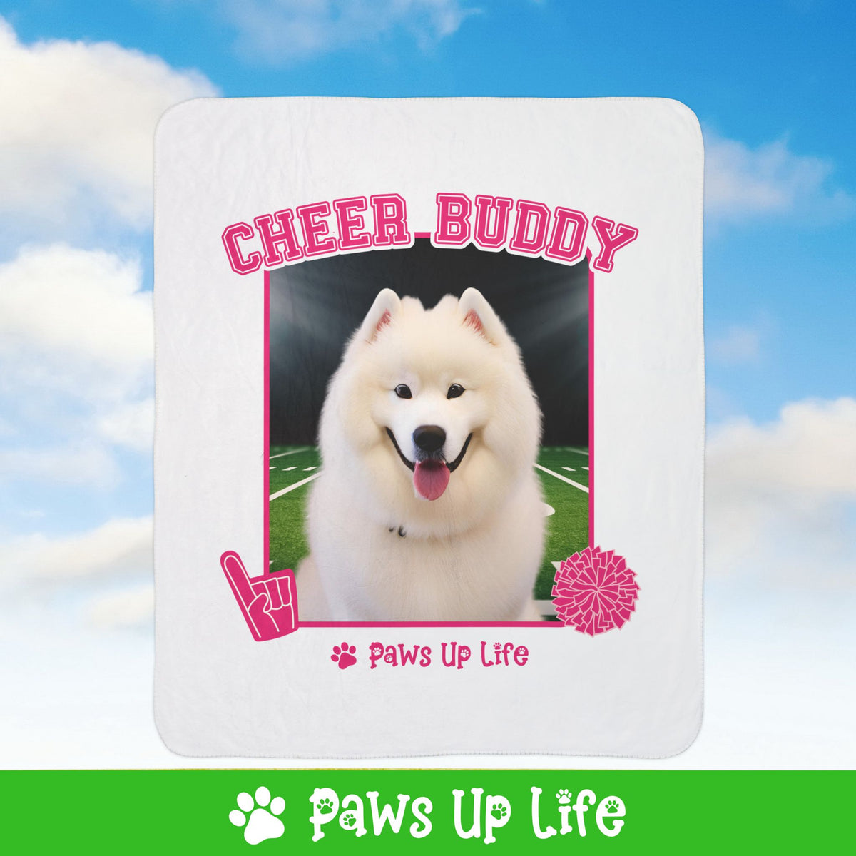 Samoyed Football Cheer Buddy Cheerleading Dog Fleece Sherpa Blanket - Perfect for Snuggling and Cozy Napping | Paws Up Life, LLC