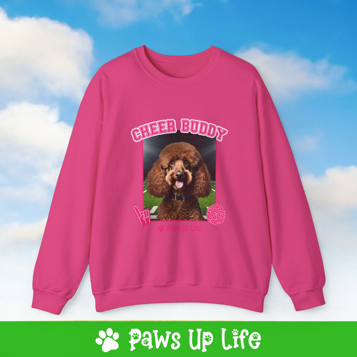 Brown Poodle Football Cheer Buddy Cheerleading Dog Crewneck Sweatshirt, Unisex Gift for Animal Lovers, Dog Mom Dad Sweatshirt, Cute Dog Lover Apparel, Fun Pet | Paws Up Life, LLC