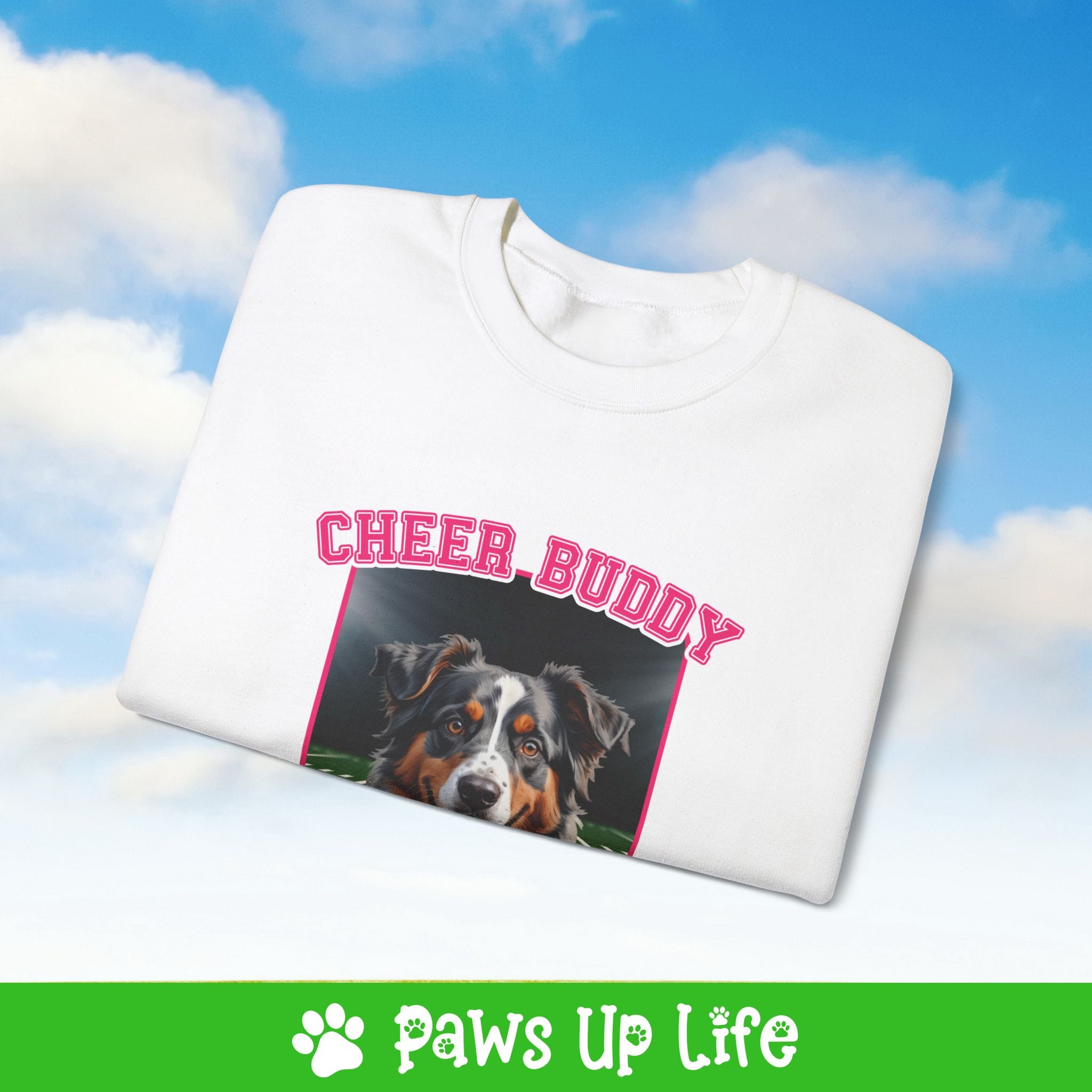 Australian Shepherd Cheer Buddy Cheerleading Dog Crewneck Sweatshirt, Unisex Gift for Animal Lovers, Dog Mom Dad Sweatshirt, Cute Dog Lover Apparel, Fun Pet | Paws Up Life, LLC