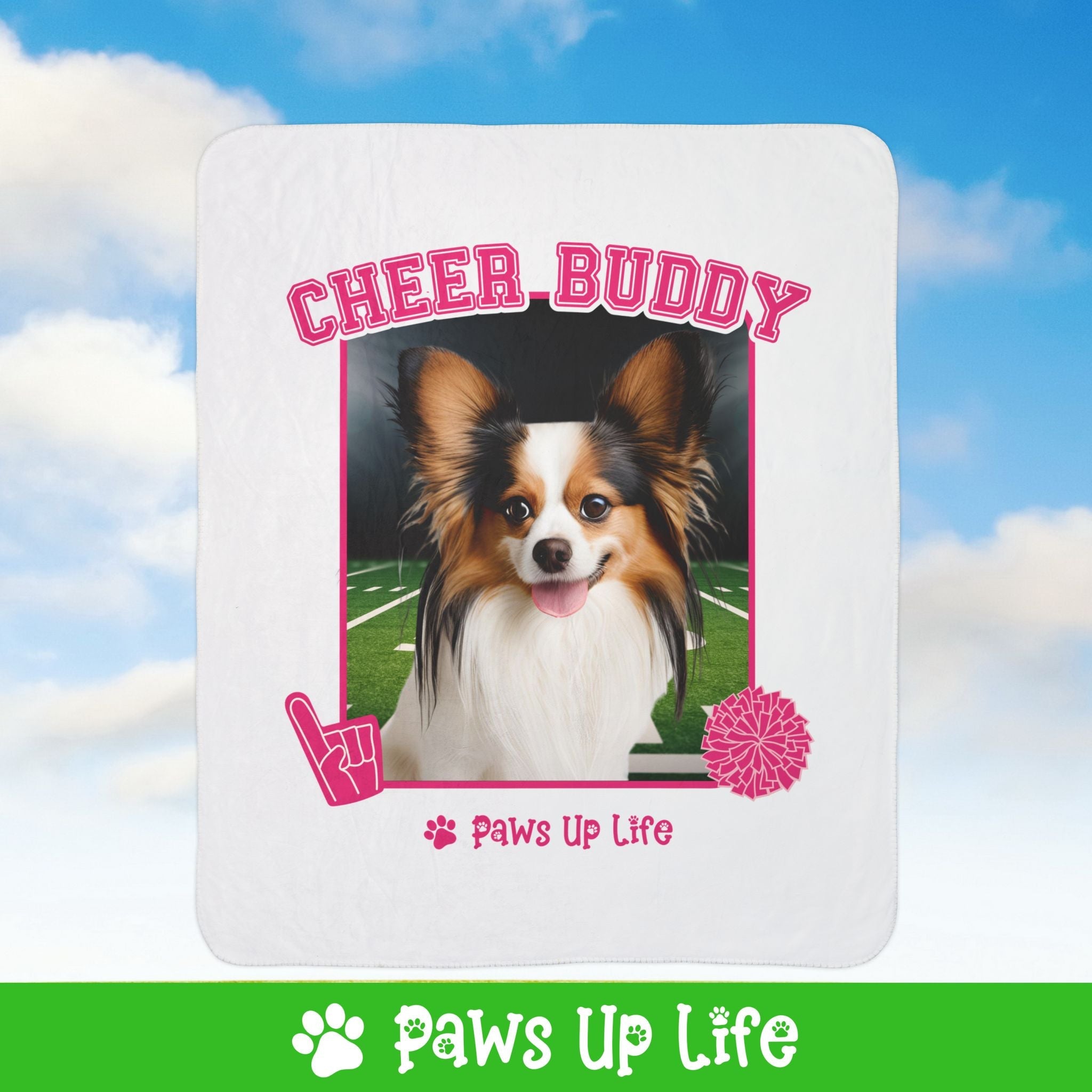 Papillon Football Cheer Buddy Cheerleading Dog Fleece Sherpa Blanket - Perfect for Snuggling and Cozy Napping | Paws Up Life, LLC