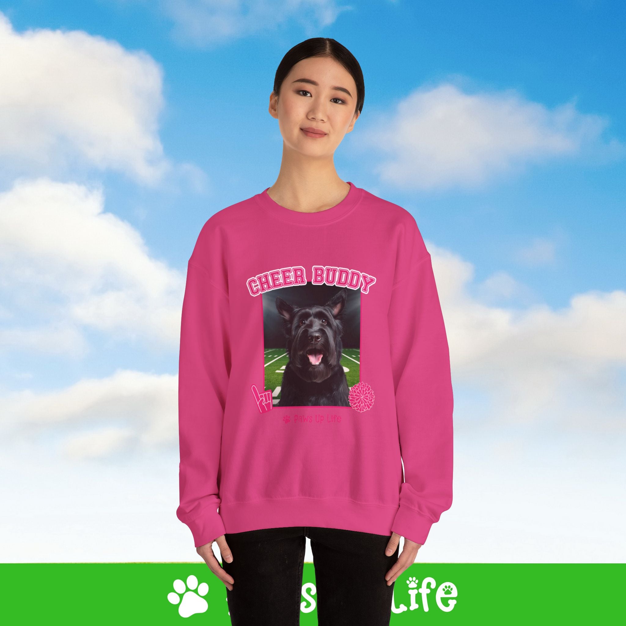 Black Russian Terrier Football Cheer Buddy Cheerleading Dog Crewneck Sweatshirt, Unisex Gift for Animal Lovers, Dog Mom Dad Sweatshirt, Cute Dog Lover Apparel, Fun Pet | Paws Up Life, LLC