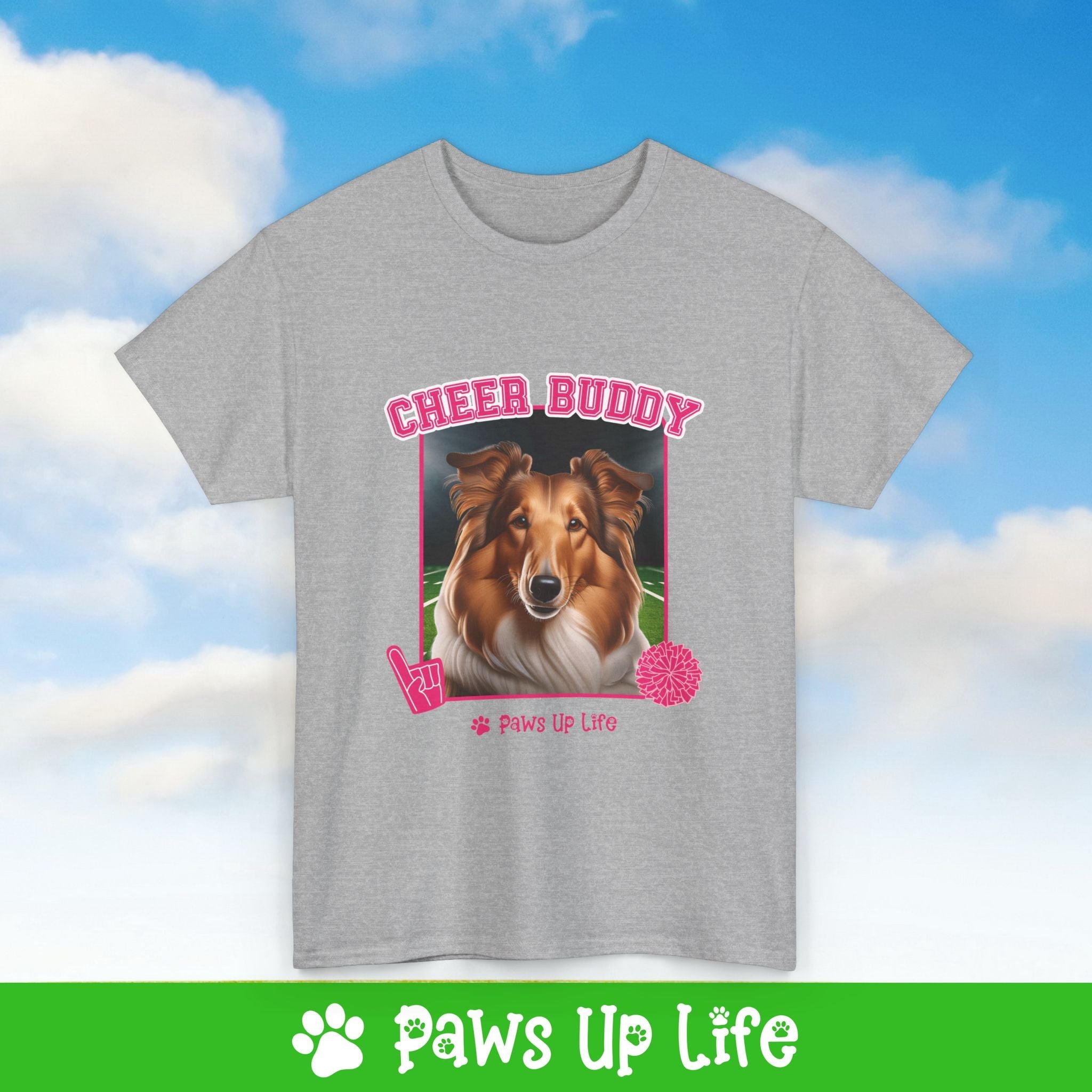 Collie Football Cheer Buddy Cheerleading Dog Tee, Shirt, Unisex Pet Lover Gift, Dog Mom Dad Tshirt, Animal Rescue Advocate, Cute Puppy Graphic Top Classic Collar | Paws Up Life, LLC