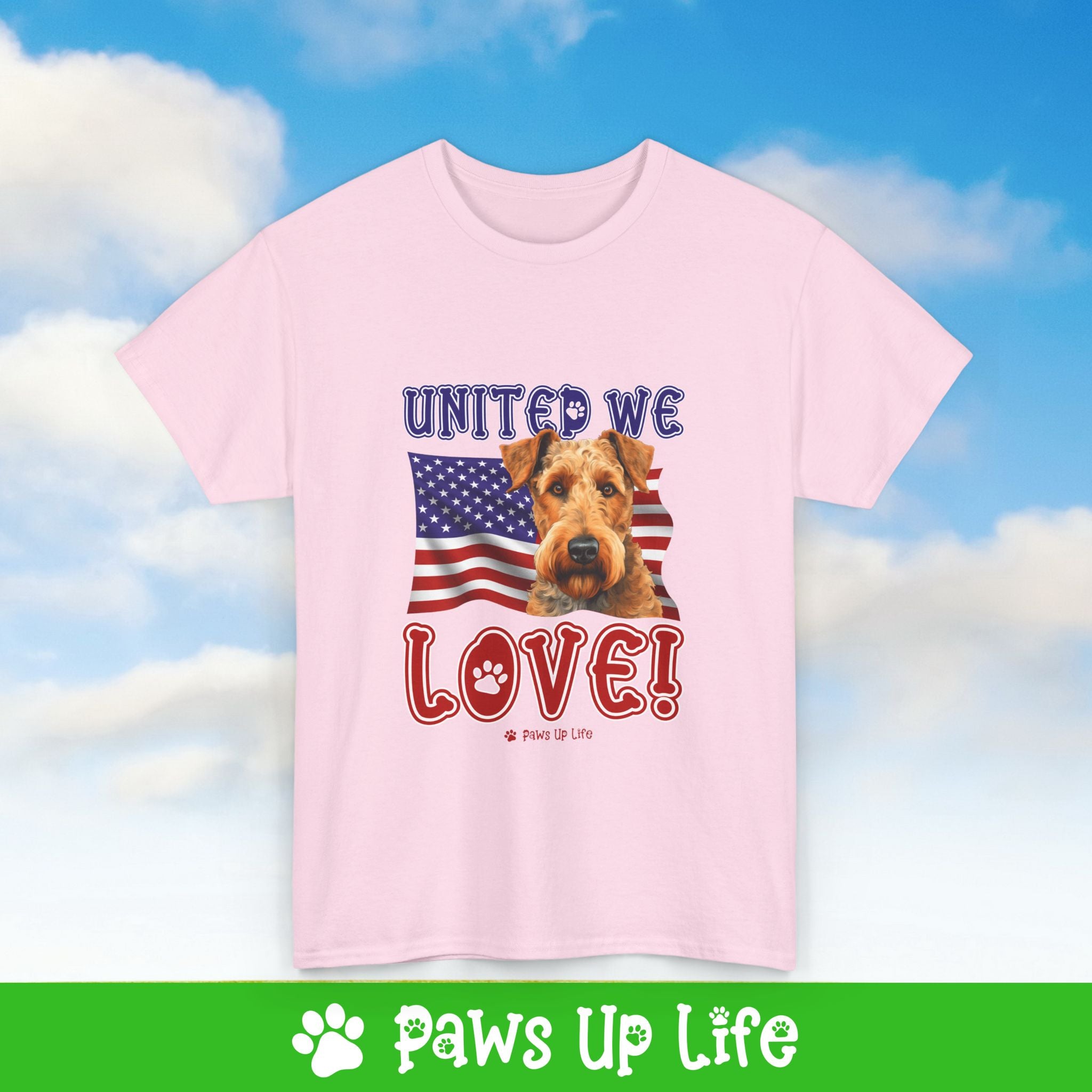 Airedale Terrier Dog United We Love Dog Tee, Shirt, Unisex Pet Lover Gift, Dog Mom Dad Tshirt, Animal Rescue Advocate, Cute Puppy Graphic Top Classic Collar