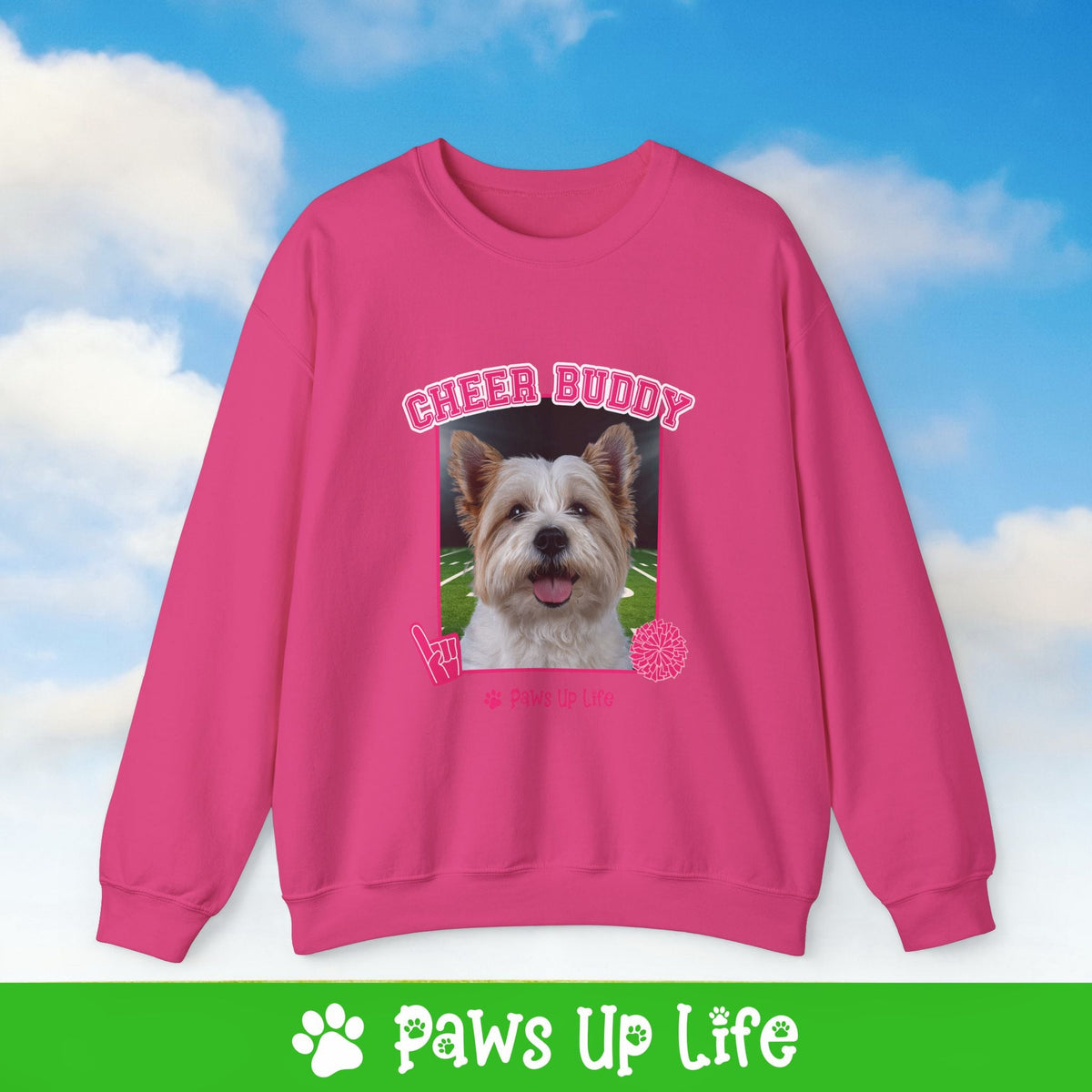 White Norfolk Terrier Football Cheer Buddy Cheerleading Dog Crewneck Sweatshirt, Unisex Gift for Animal Lovers, Dog Mom Dad Sweatshirt, Cute Dog Lover Apparel, Fun Pet | Paws Up Life, LLC