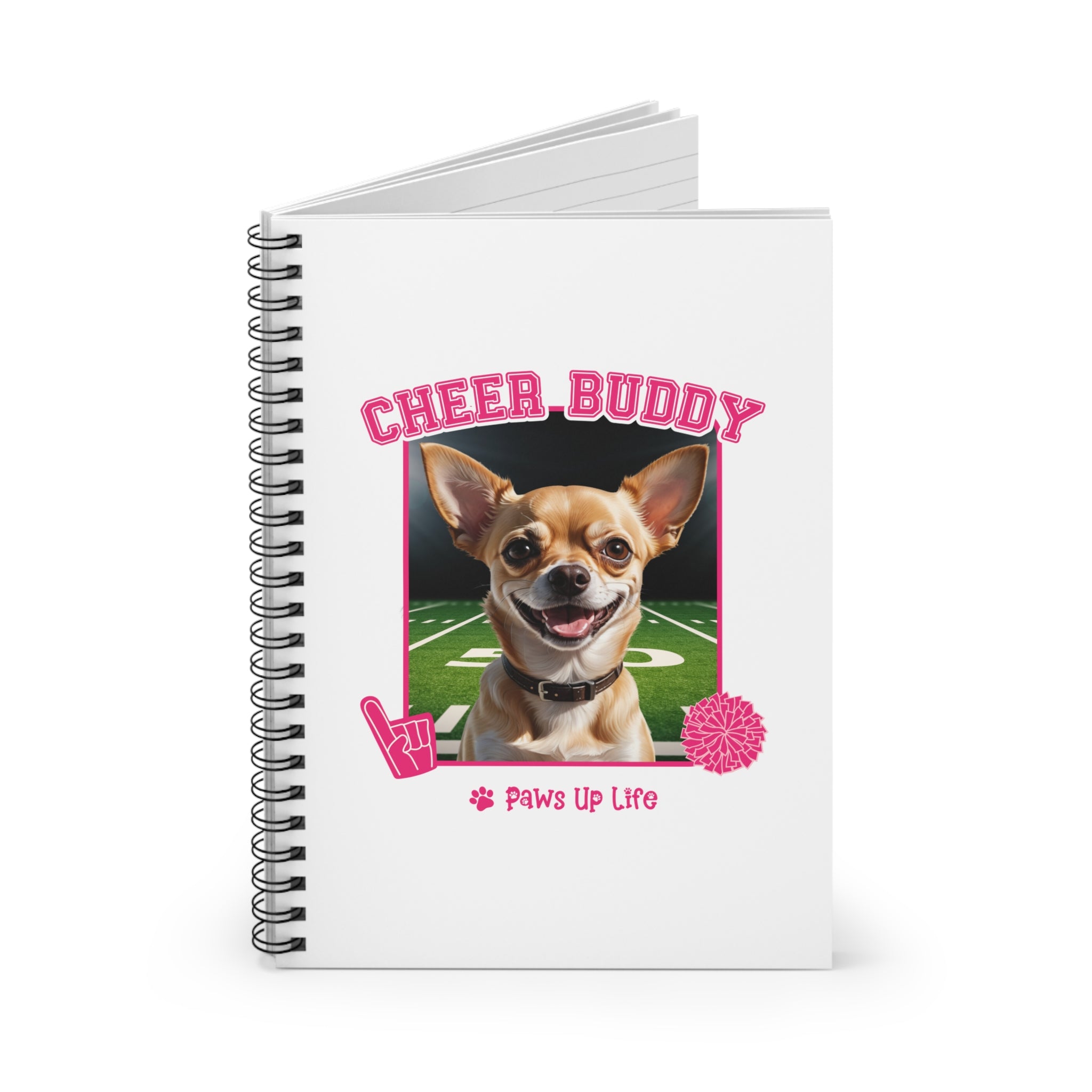 Chihuahua Football Cheer Buddy Cheerleading Dog Spiral Notebook for Office and Home - Ruled Line | Paws Up Life, LLC