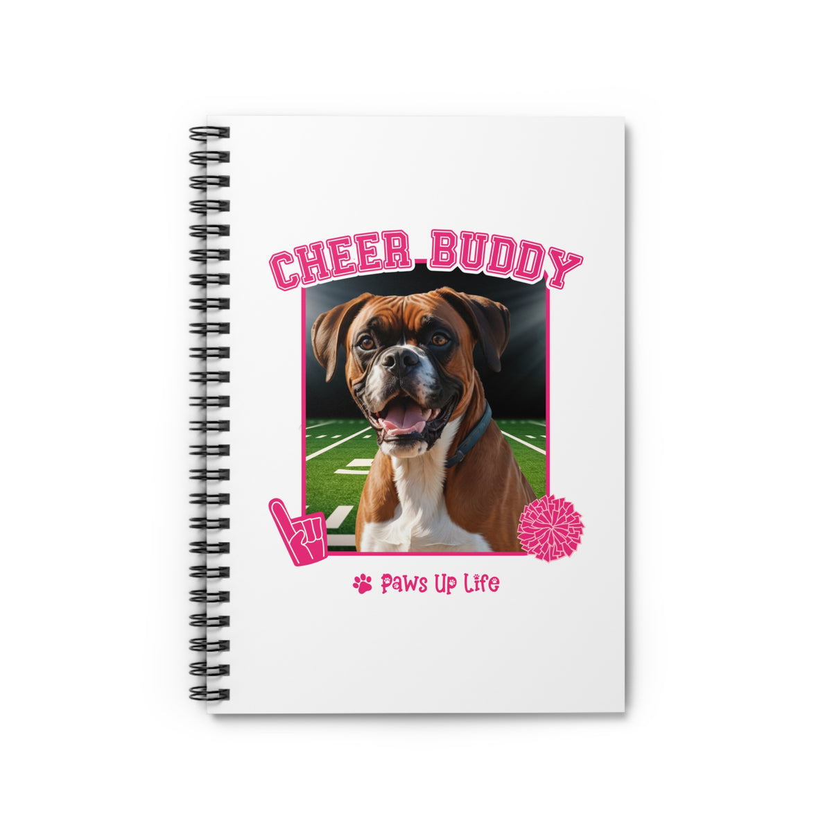 Boxer Football Cheer Buddy Cheerleading Dog Spiral Notebook for Office and Home - Ruled Line | Paws Up Life, LLC