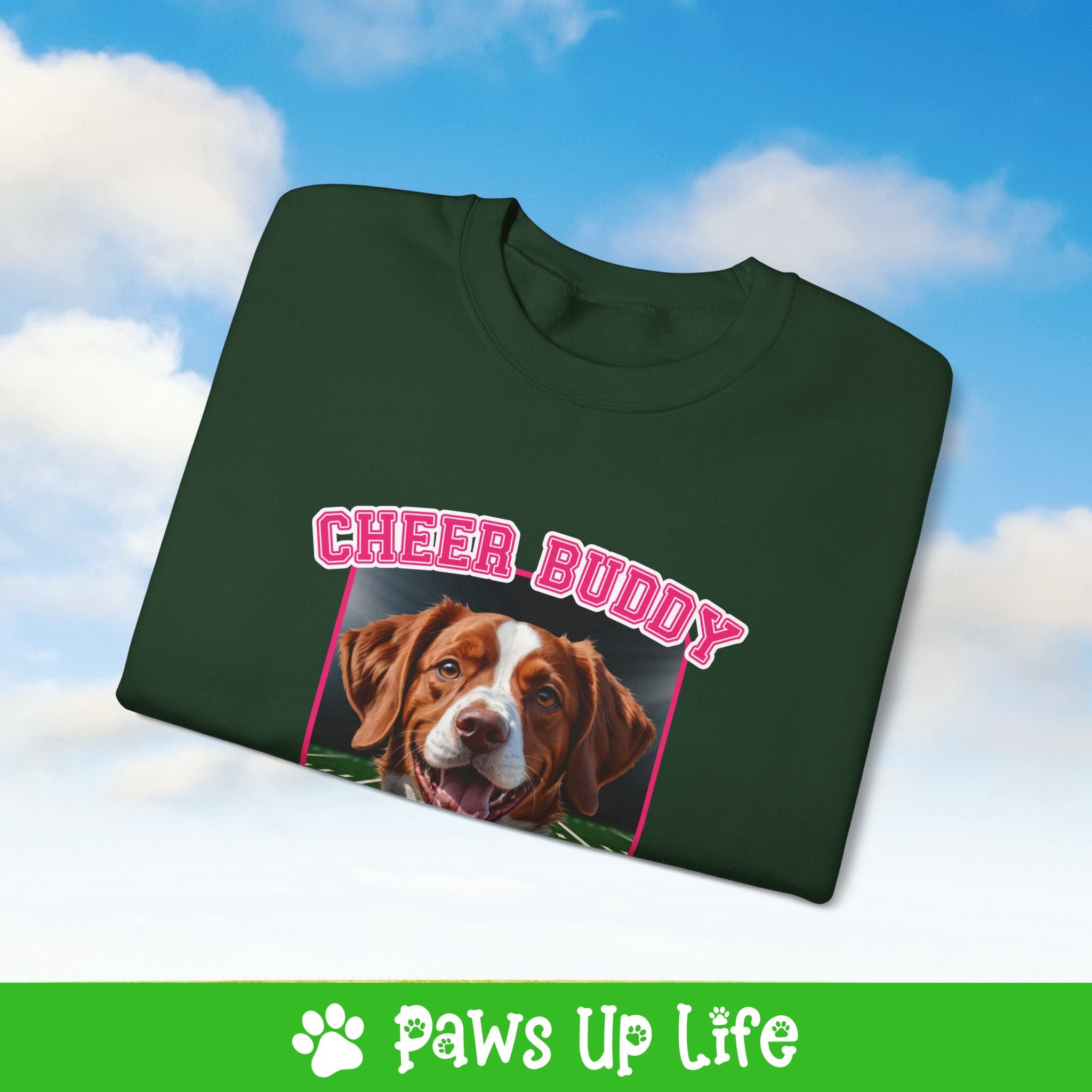 Brittany Football Cheer Buddy Cheerleading Dog Crewneck Sweatshirt, Unisex Gift for Animal Lovers, Dog Mom Dad Sweatshirt, Cute Dog Lover Apparel, Fun Pet | Paws Up Life, LLC