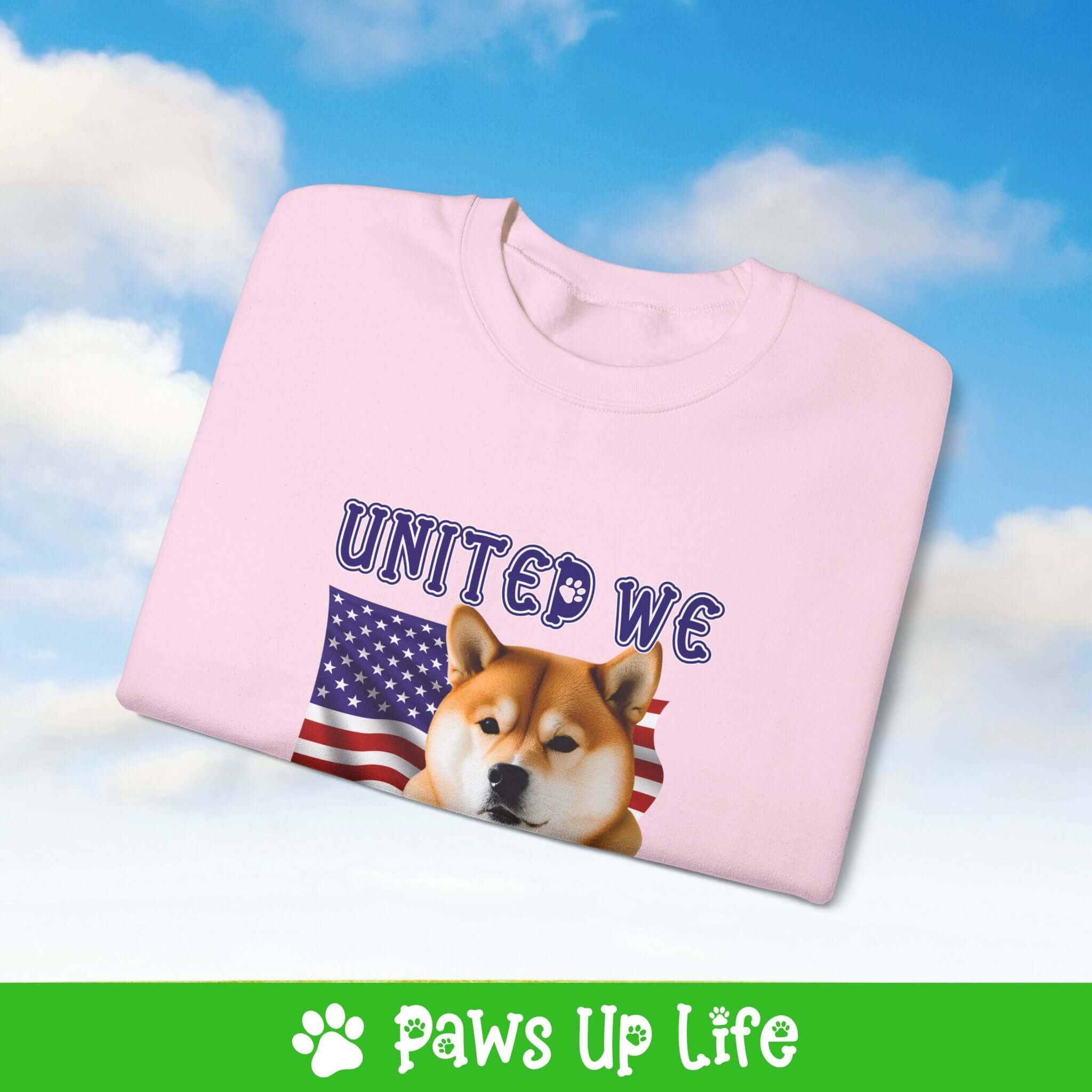 "United We Love" Shiba Inu Dog Crewneck Sweatshirt – Patriotic Dog Lover Gift, Unisex Apparel for Proud Dog Moms & Dads