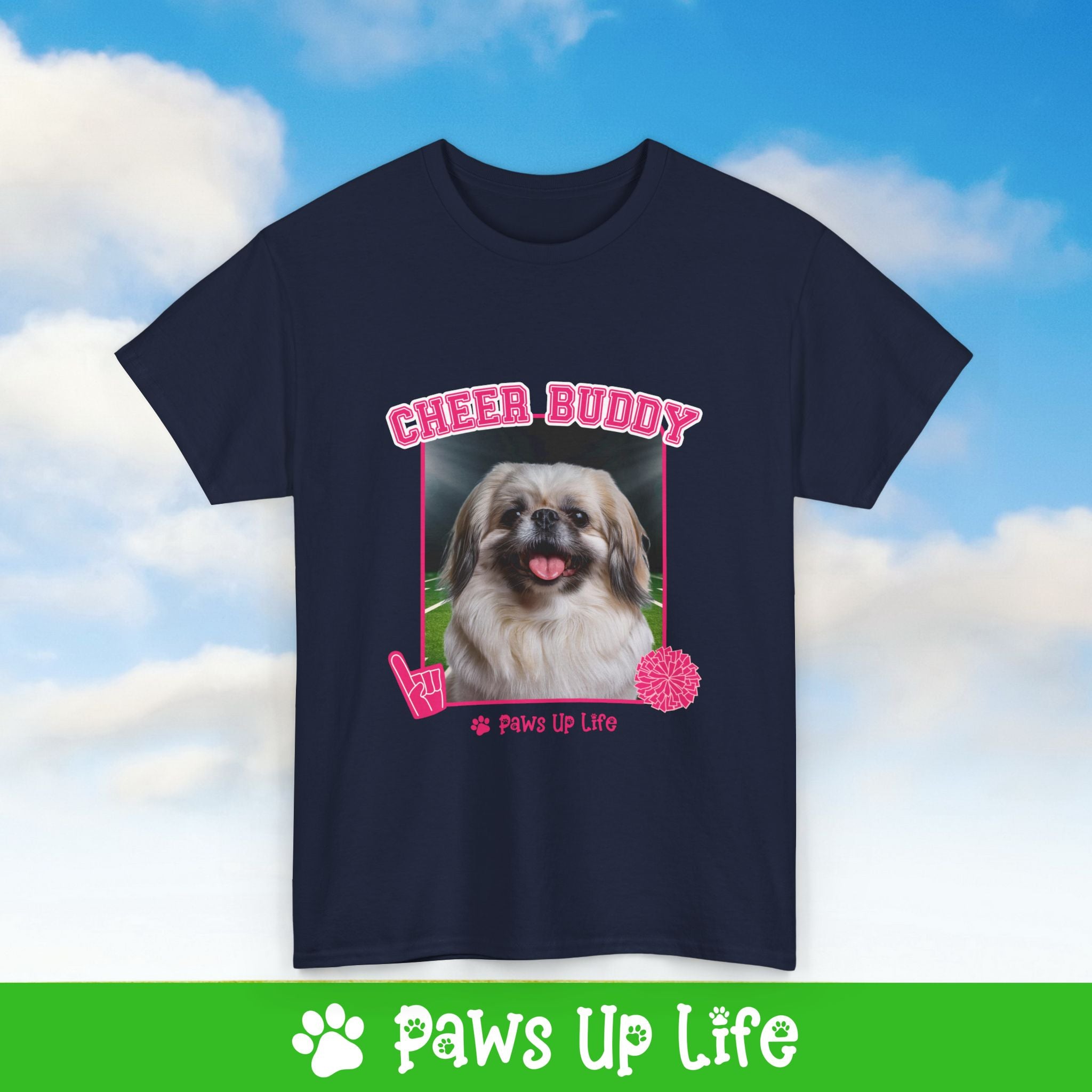 Pekinese Football Cheer Buddy Cheerleading Dog Tee, Shirt, Unisex Pet Lover Gift, Dog Mom Dad Tshirt, Animal Rescue Advocate, Cute Puppy Graphic Top Classic Collar | Paws Up Life, LLC