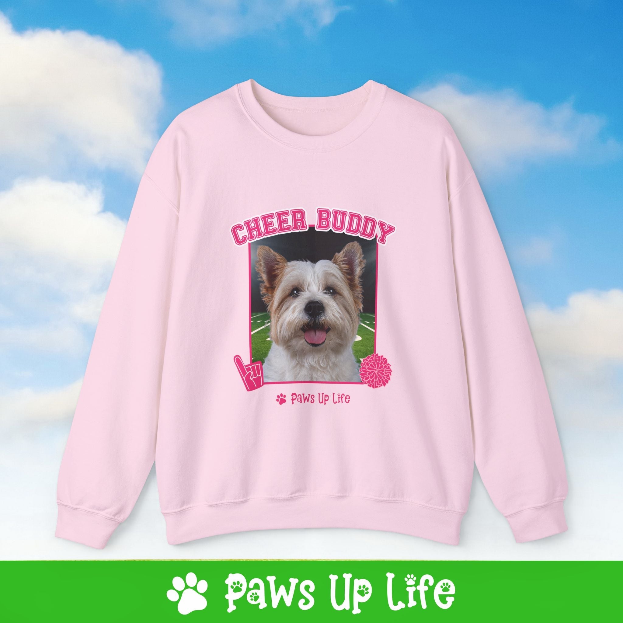 White Norfolk Terrier Football Cheer Buddy Cheerleading Dog Crewneck Sweatshirt, Unisex Gift for Animal Lovers, Dog Mom Dad Sweatshirt, Cute Dog Lover Apparel, Fun Pet | Paws Up Life, LLC