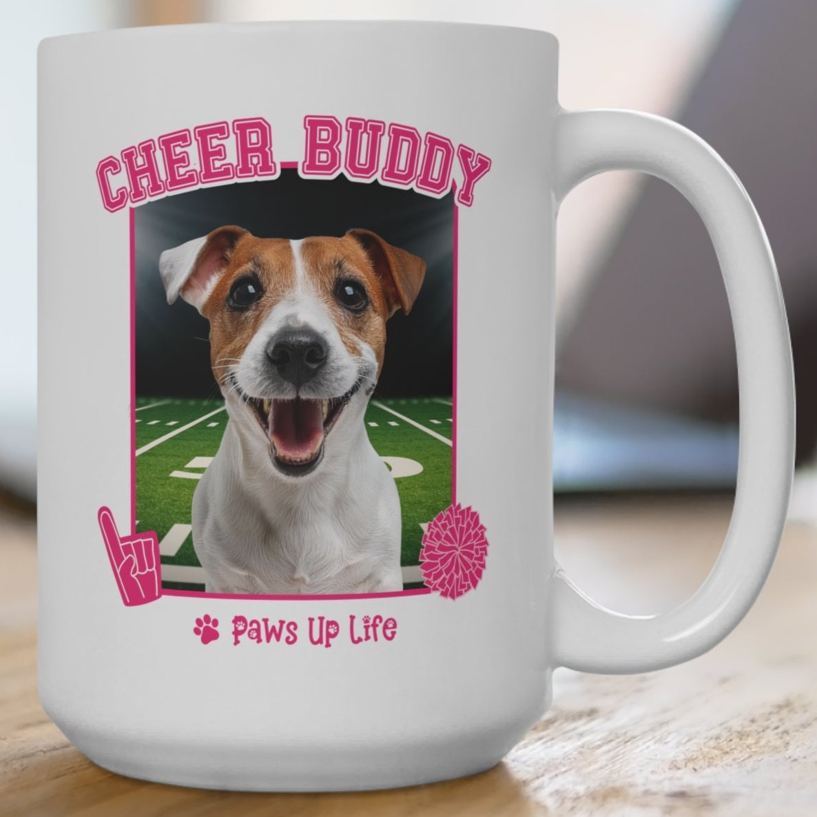 Jack Russell Football Cheer Buddy Cheerleading Dog 15oz Large Coffee Mug Ceramic Drinkware Tea Washable | Paws Up Life, LLC