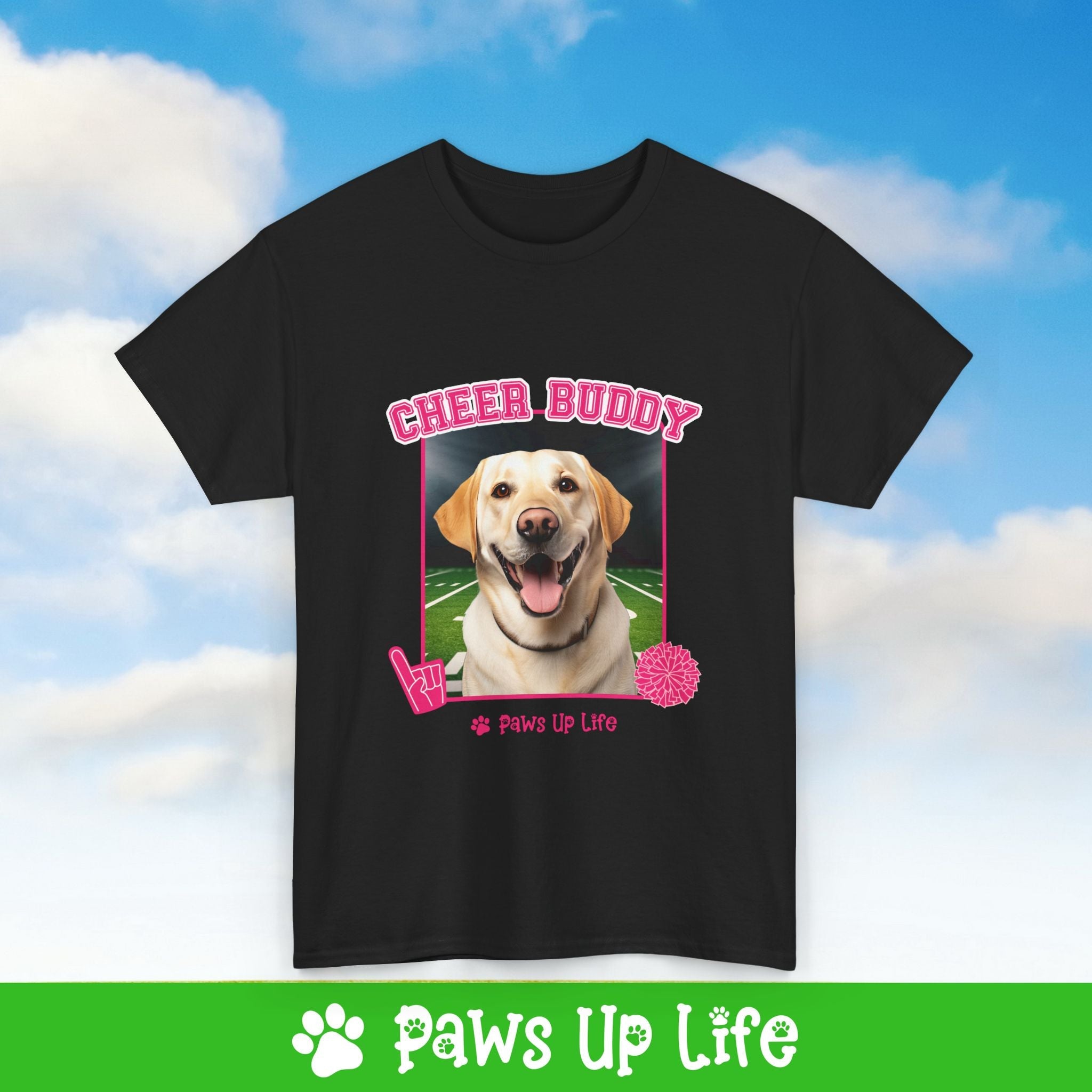 Labrador Retriever Yellow Lab Football Cheer Buddy Cheerleading Dog Tee, Shirt, Unisex Pet Lover Gift, Dog Mom Dad Tshirt, Animal Rescue Advocate, Cute Puppy Graphic Top Classic Collar | Paws Up Life, LLC