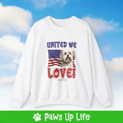 Maltese Dog United We Love Dog Crewneck Sweatshirt, Unisex Gift for Animal Lovers, Dog Mom Dad Sweatshirt, Cute Dog Lover Apparel, Fun Pet | Paws Up Life, LLC