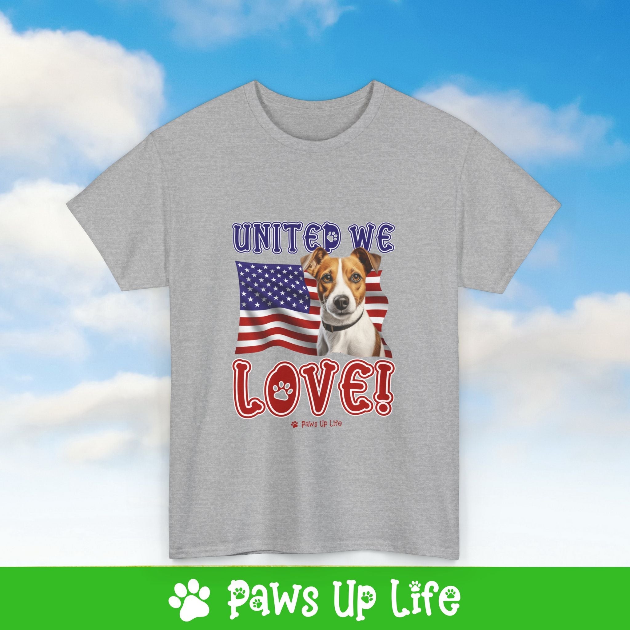 Jack Russell Dog United We Love Dog Tee, Shirt, Unisex Pet Lover Gift, Dog Mom Dad Tshirt, Animal Rescue Advocate, Cute Puppy Graphic Top Classic Collar | Paws Up Life, LLC