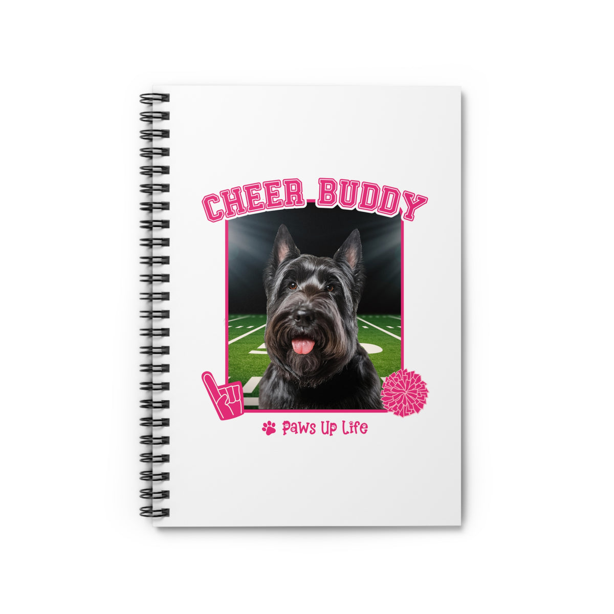 Black Scottish Terrier Football Cheer Buddy Cheerleading Dog Spiral Notebook for Office and Home - Ruled Line | Paws Up Life, LLC