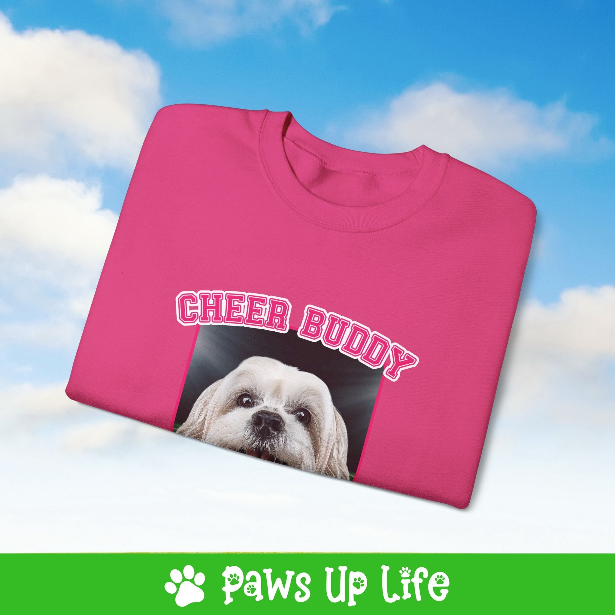 White Lhasa Apso Football Cheer Buddy Cheerleading Dog Crewneck Sweatshirt, Unisex Gift for Animal Lovers, Dog Mom Dad Sweatshirt, Cute Dog Lover Apparel, Fun Pet