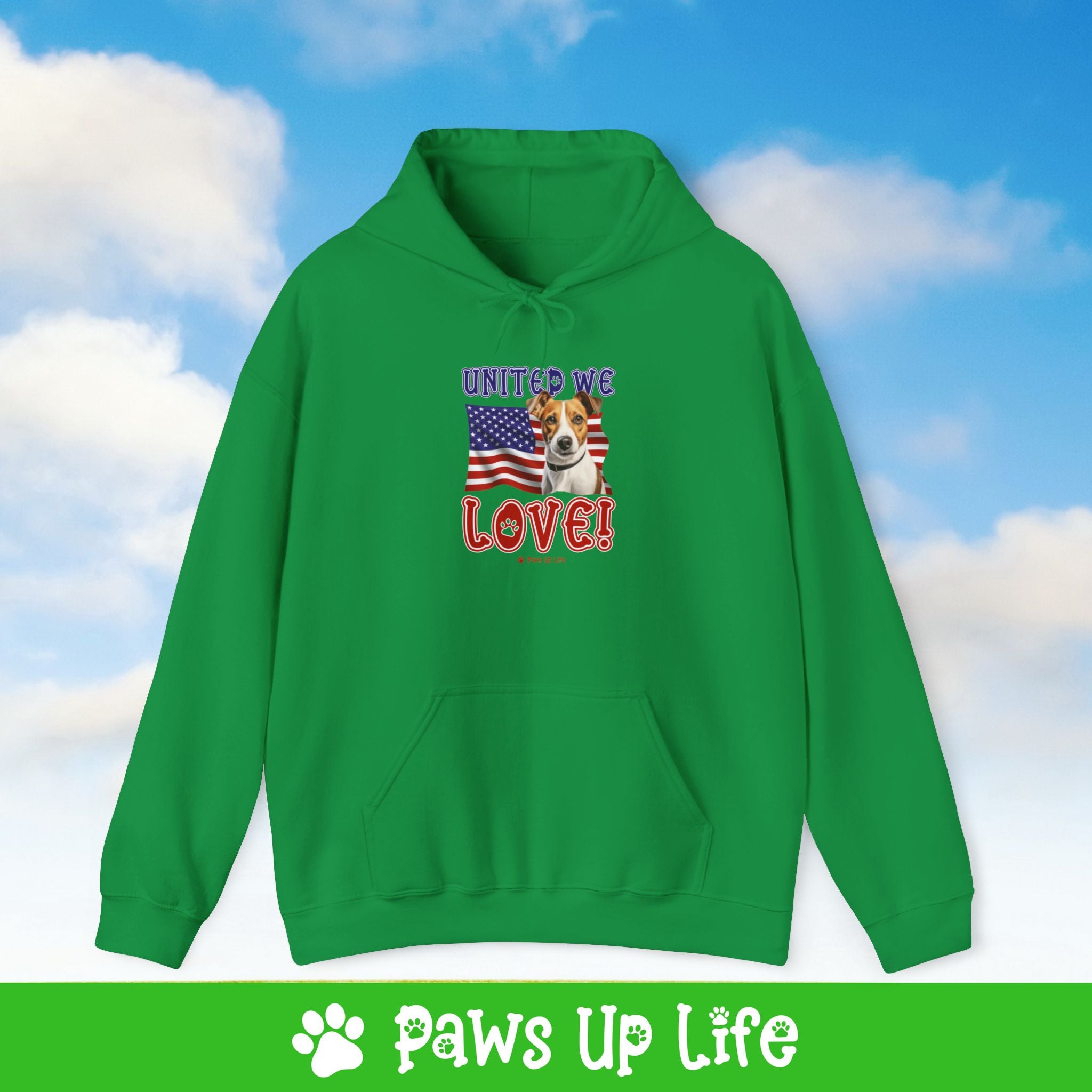 Jack Russell Dog United We Love Unisex Hoodie Hooded Sweatshirt Classic Comfy Cotton | Paws Up Life, LLC