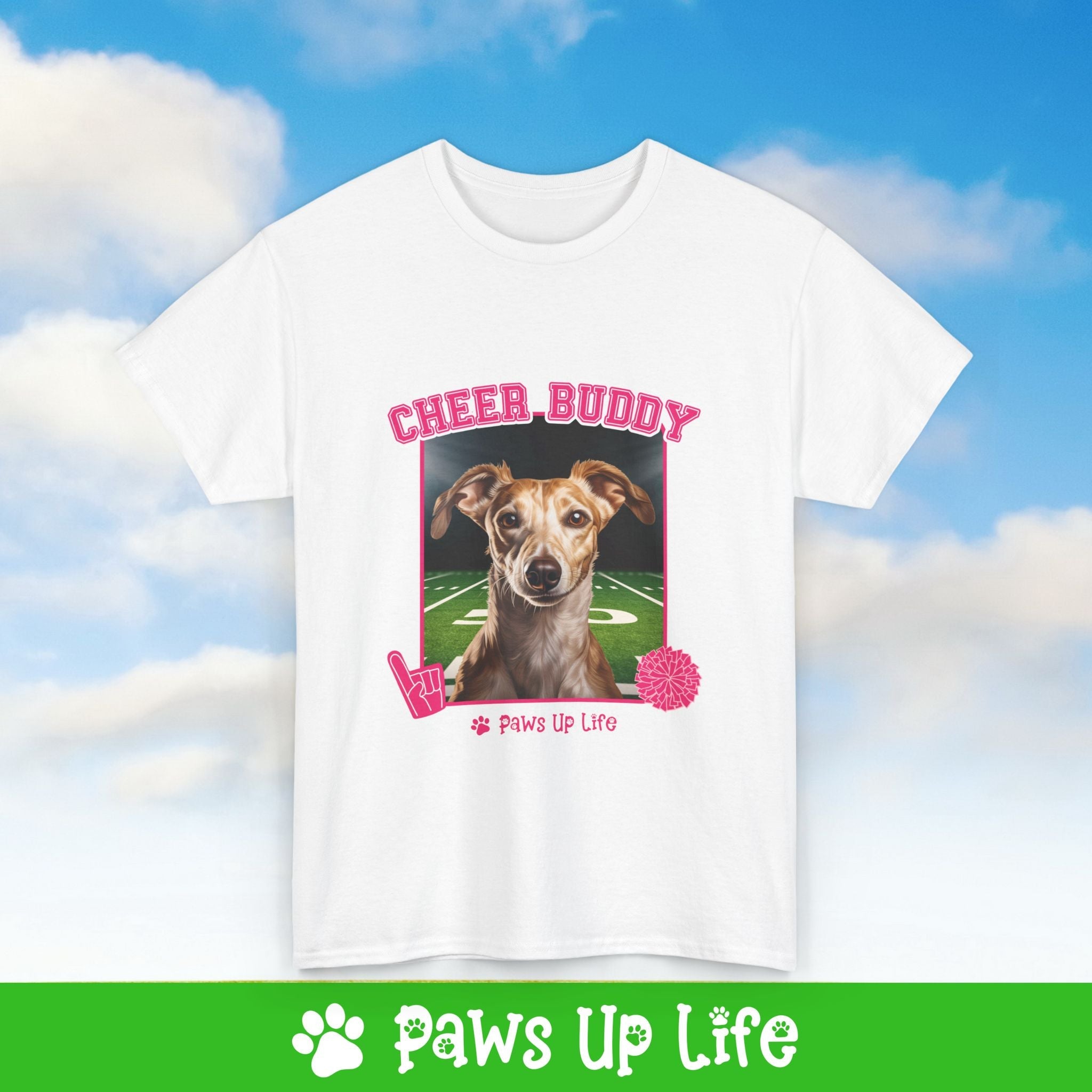 Whippet Football Cheer Buddy Cheerleading Dog Tee, Shirt, Unisex Pet Lover Gift, Dog Mom Dad Tshirt, Animal Rescue Advocate, Cute Puppy Graphic Top Classic Collar | Paws Up Life, LLC