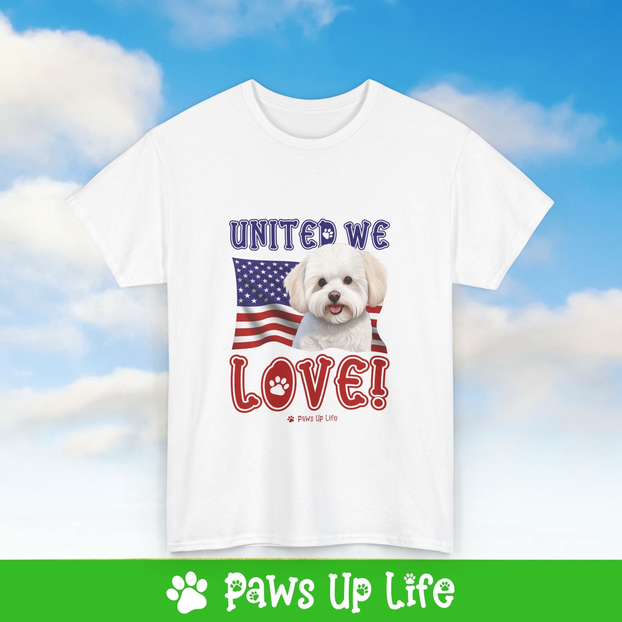 Bichon Frise Dog United We Love Dog Tee, Shirt, Unisex Pet Lover Gift, Dog Mom Dad Tshirt, Animal Rescue Advocate, Cute Puppy Graphic Top Classic Collar | Paws Up Life, LLC