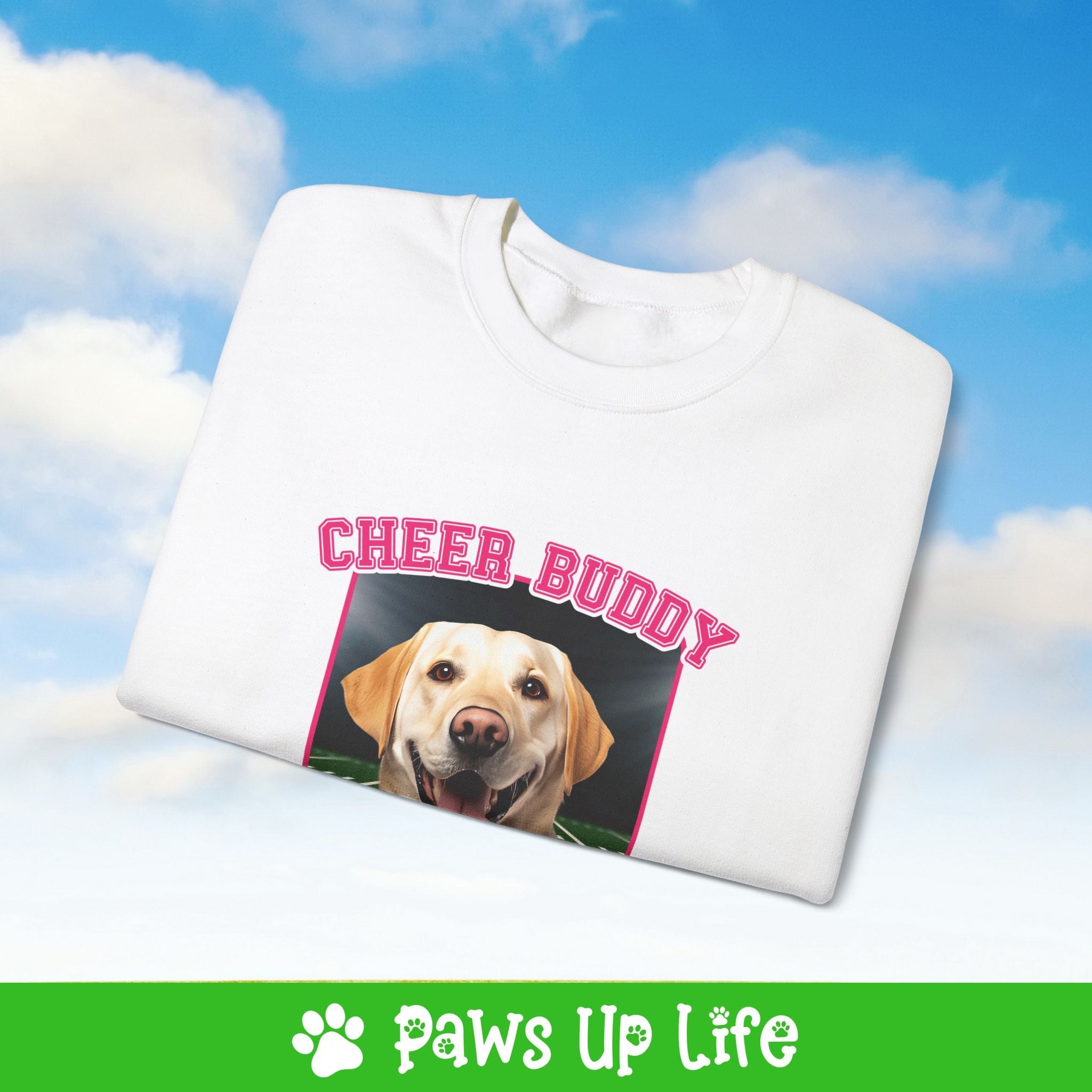 Labrador Retriever Yellow Lab Football Cheer Buddy Cheerleading Dog Crewneck Sweatshirt, Unisex Gift for Animal Lovers, Dog Mom Dad Sweatshirt, Cute Dog Lover Apparel, Fun Pet | Paws Up Life, LLC