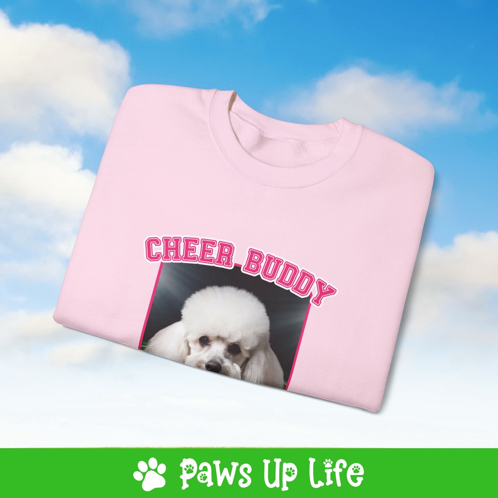 White Poodle Football Cheer Buddy Cheerleading Dog Crewneck Sweatshirt, Unisex Gift for Animal Lovers, Dog Mom Dad Sweatshirt, Cute Dog Lover Apparel, Fun Pet | Paws Up Life, LLC