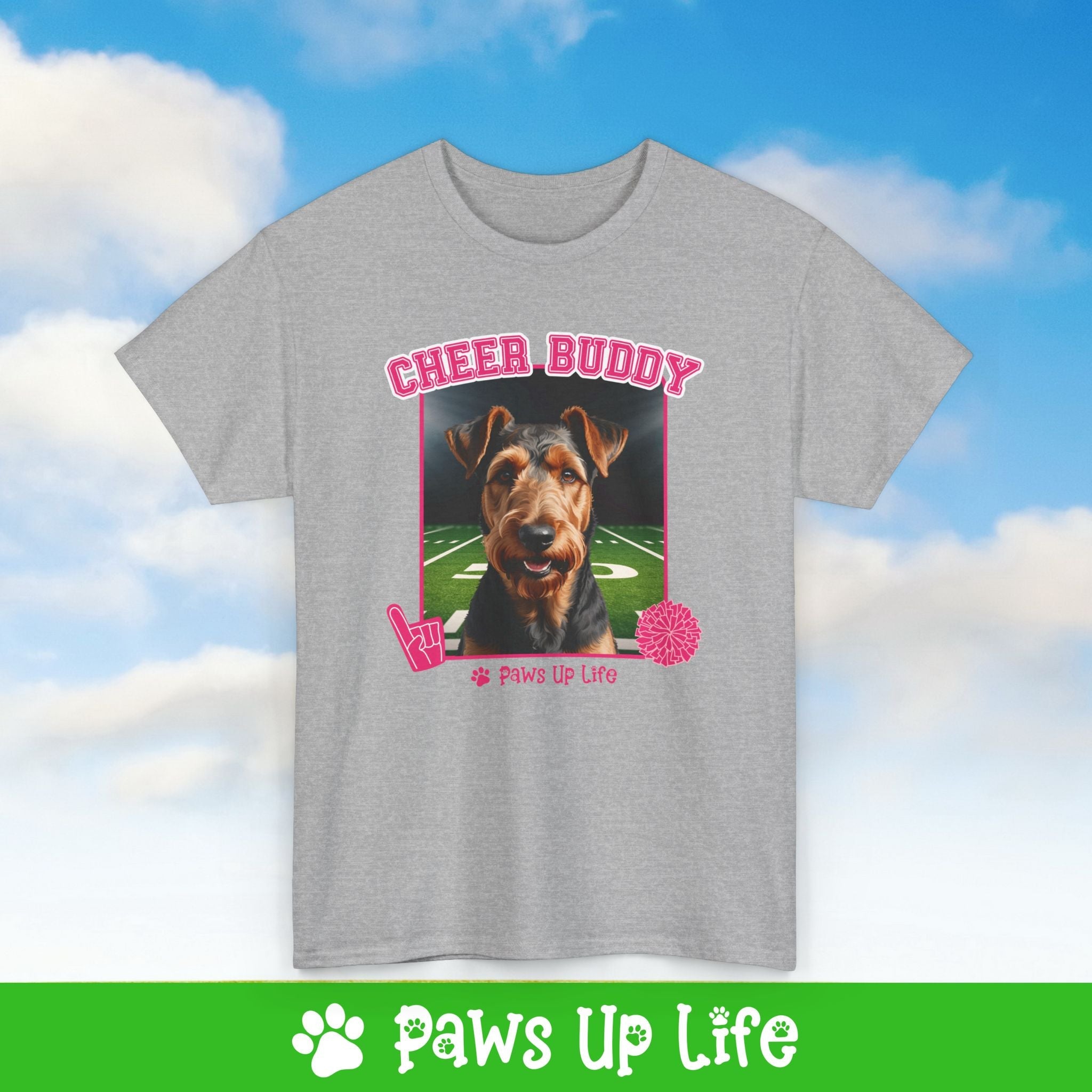 Airedale Terrier Cheer Buddy Dog Cheerleader Tee, Shirt, Unisex Pet Lover Gift, Dog Mom Dad Tshirt, Animal Rescue Advocate, Cute Puppy Graphic Top Classic Collar | Paws Up Life, LLC