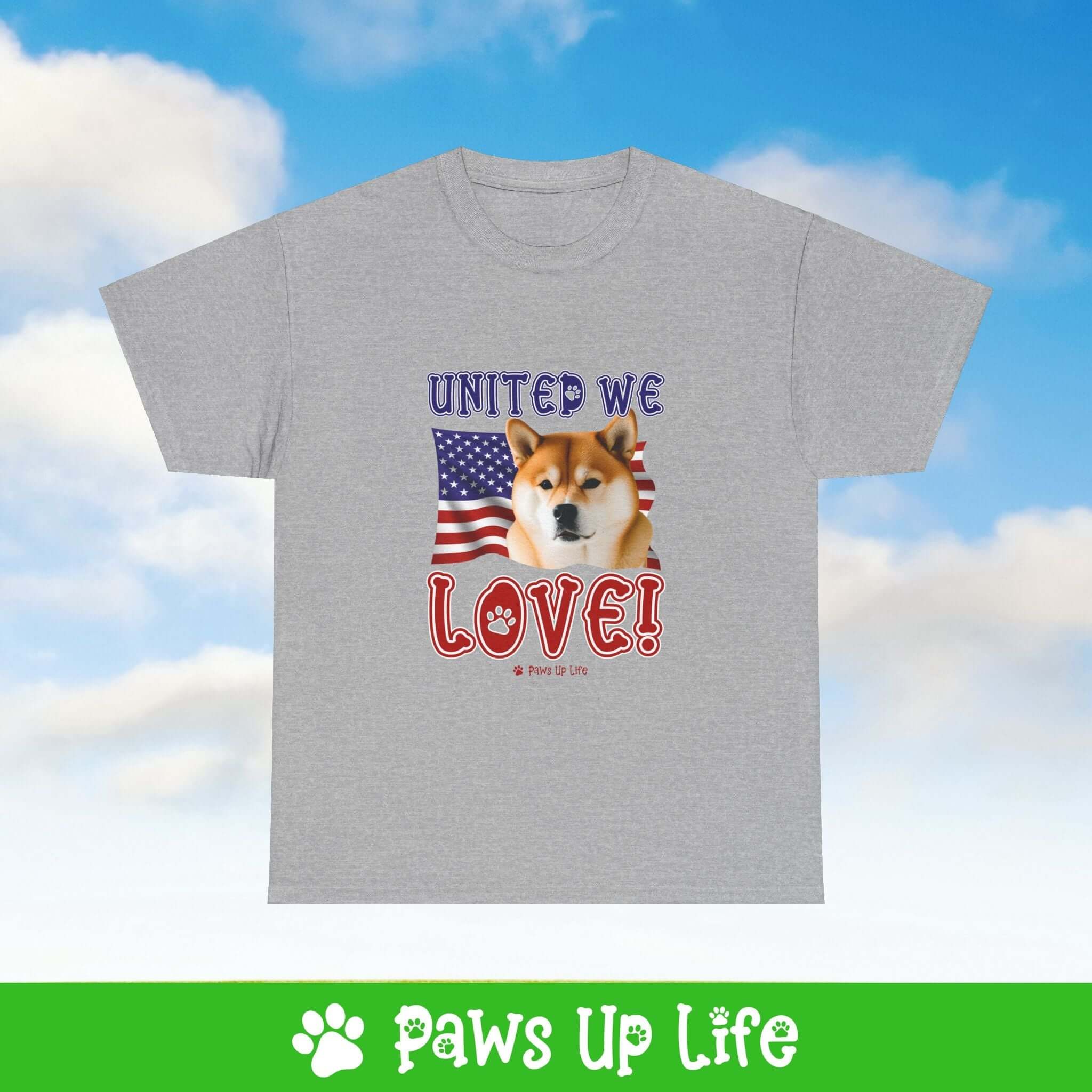 "United We Love" Shiba Inu Lover T-Shirt – Perfect Patriotic Gift for Dog Lovers, Unisex Dog Mom & Dad Tee with a Fun Dog Design