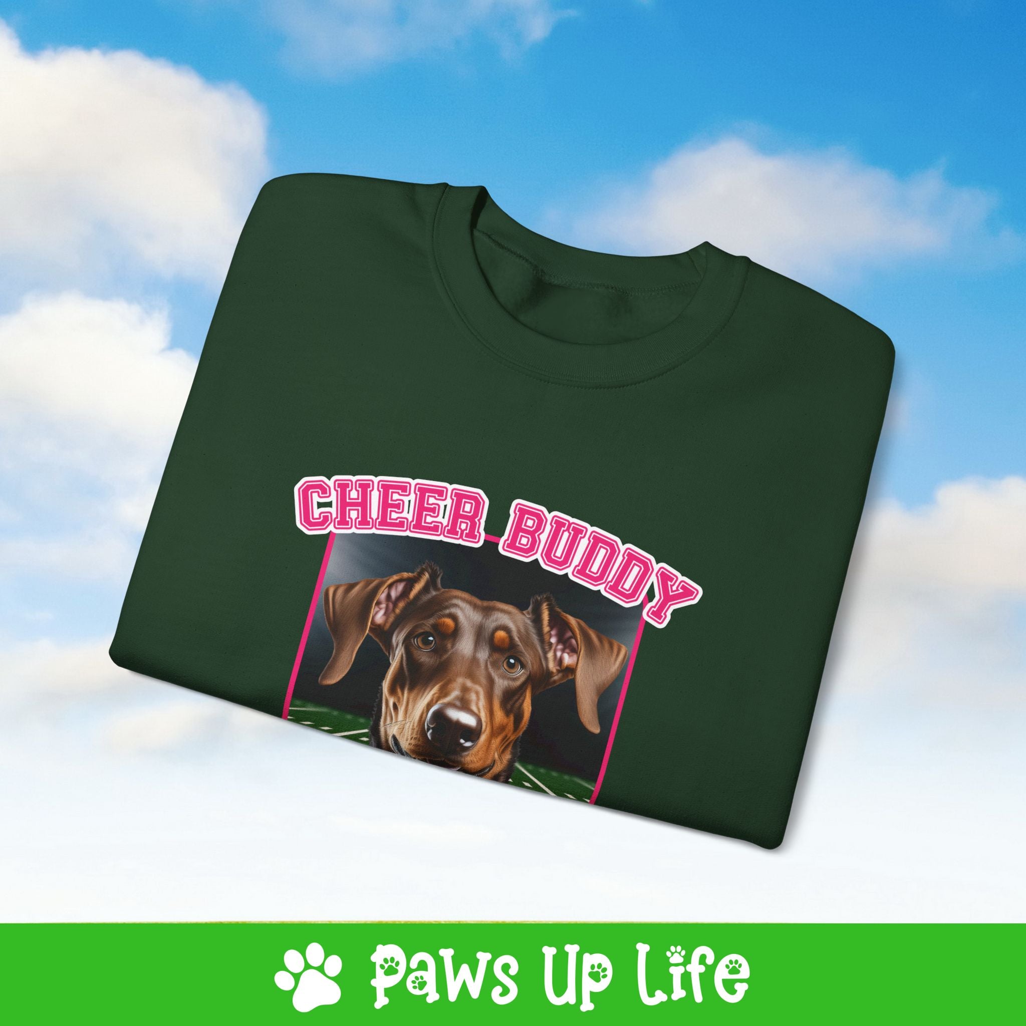 Doberman Pinscher Football Cheer Buddy Cheerleading Dog Crewneck Sweatshirt, Unisex Gift for Animal Lovers, Dog Mom Dad Sweatshirt, Cute Dog Lover Apparel, Fun Pet | Paws Up Life, LLC