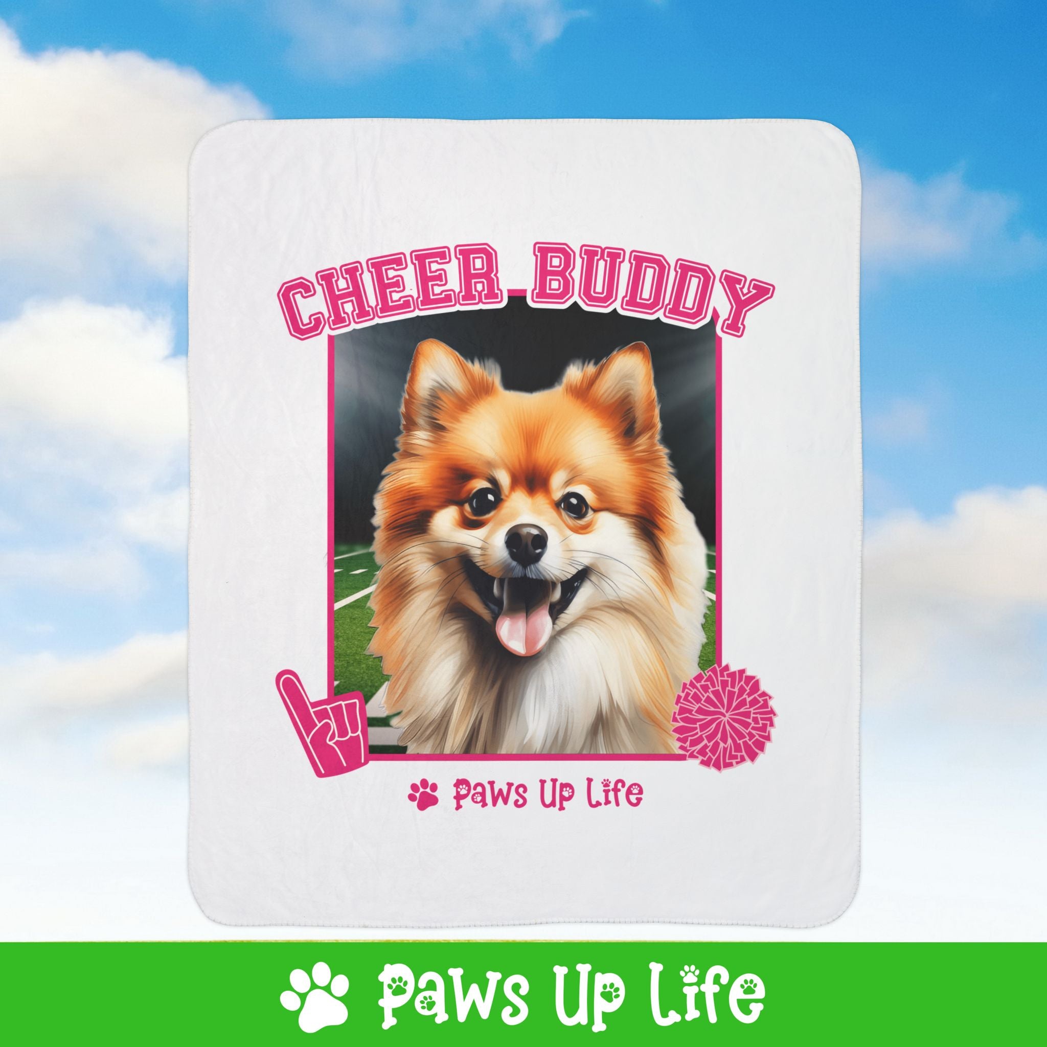 Pomeranian Football Cheer Buddy Cheerleading Dog Fleece Sherpa Blanket - Perfect for Snuggling and Cozy Napping | Paws Up Life, LLC