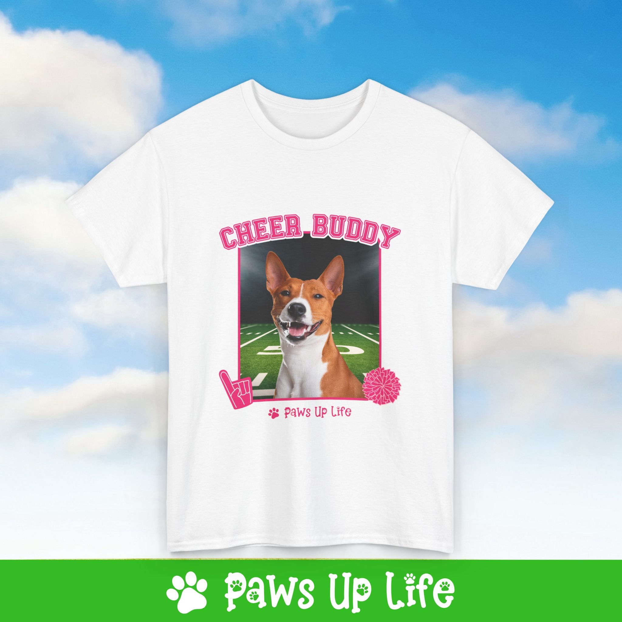 Basenji Cheer Buddy Cheerleading Dog Tee, Shirt, Unisex Pet Lover Gift, Dog Mom Dad Tshirt, Animal Rescue Advocate, Cute Puppy Graphic Top Classic Collar