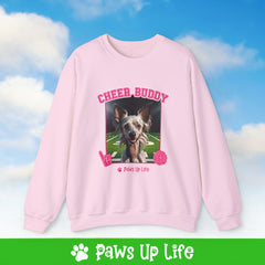 Chinese Crested Football Cheer Buddy Cheerleading Dog Crewneck Sweatshirt, Unisex Gift for Animal Lovers, Dog Mom Dad Sweatshirt, Cute Dog Lover Apparel, Fun Pet | Paws Up Life, LLC