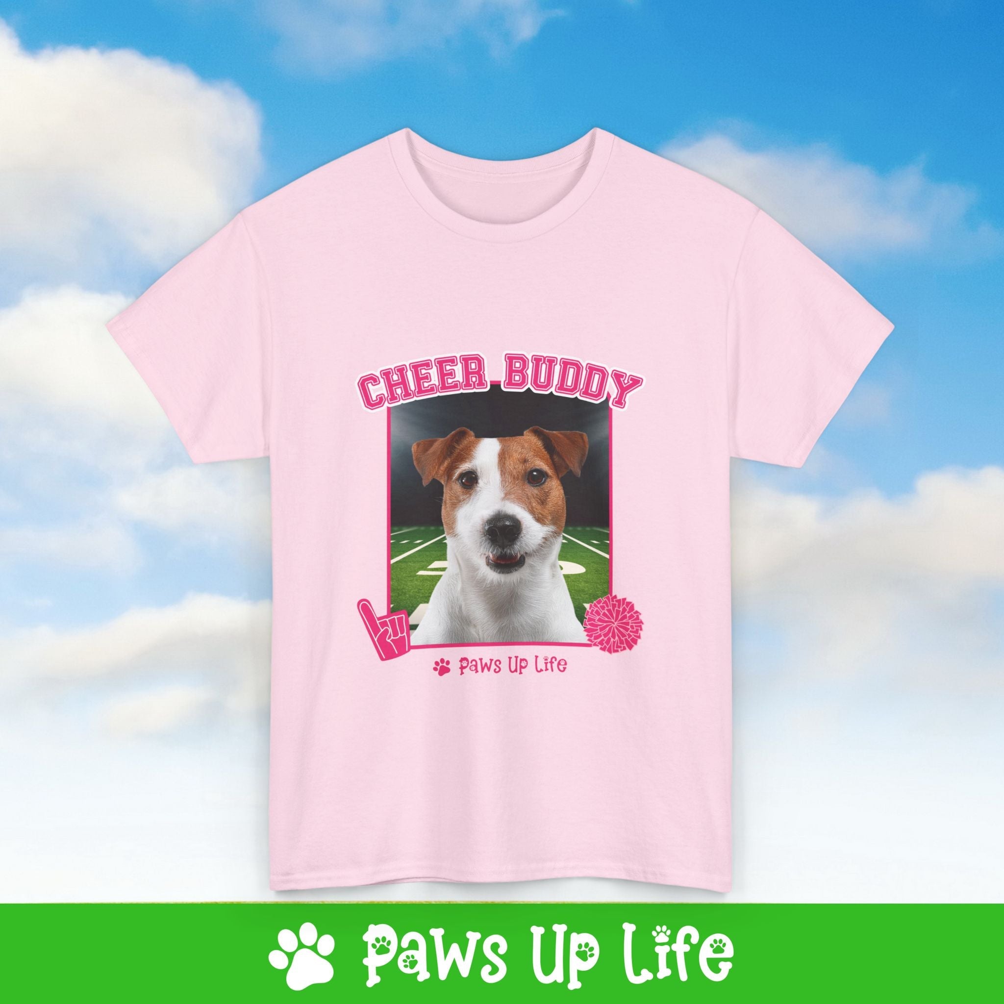 White Russell Terrier Football Cheer Buddy Cheerleading Dog Tee, Shirt, Unisex Pet Lover Gift, Dog Mom Dad Tshirt, Animal Rescue Advocate, Cute Puppy Graphic Top Classic Collar | Paws Up Life, LLC