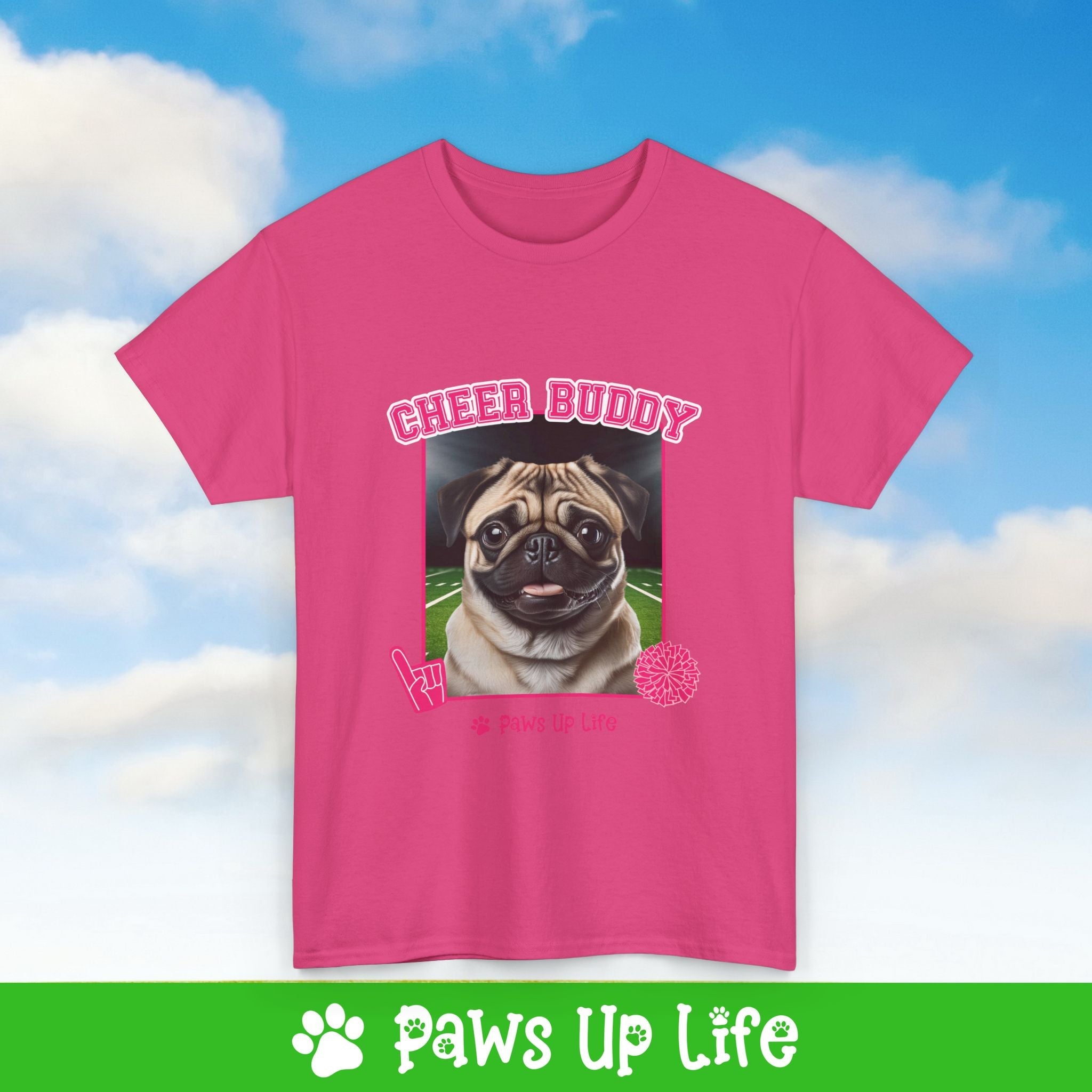 Pug Football Cheer Buddy Cheerleading Dog Tee, Shirt, Unisex Pet Lover Gift, Dog Mom Dad Tshirt, Animal Rescue Advocate, Cute Puppy Graphic Top Classic Collar | Paws Up Life, LLC