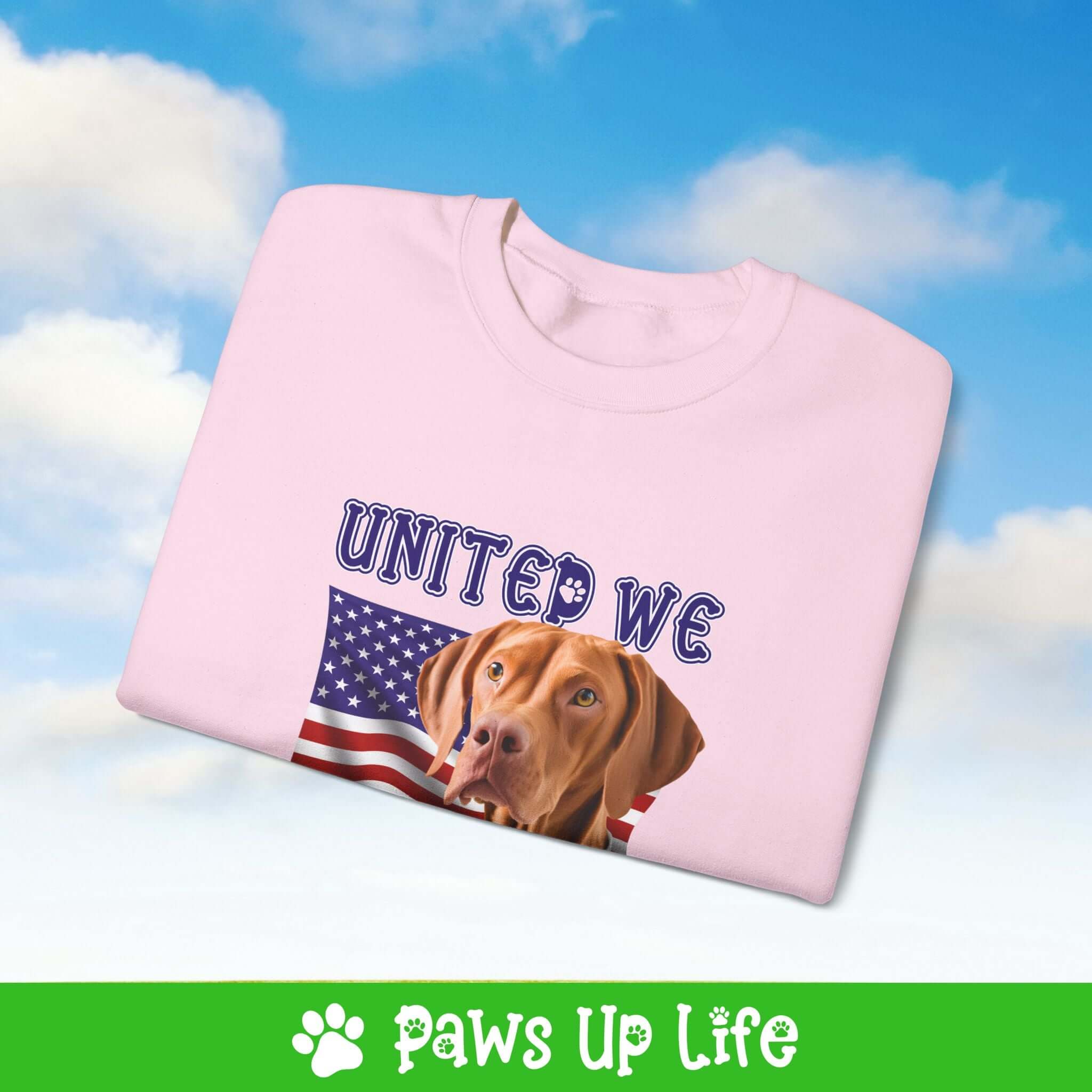 "United We Love" Vizsla Patriotic Dog Lover Unisex Cotton Crewneck Sweatshirt – The Perfect Cozy Gift for Proud Pet Parents!